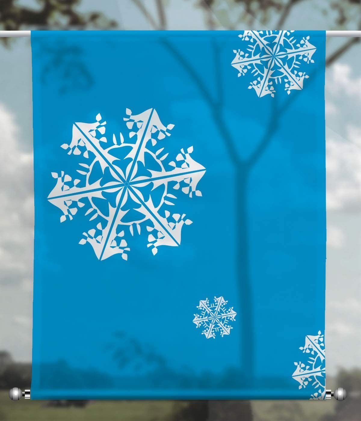 Scheibengardine Scheibenhänger Weihnachtskristall blau ONE - eckig mit Beschwerung, gardinen-for-life