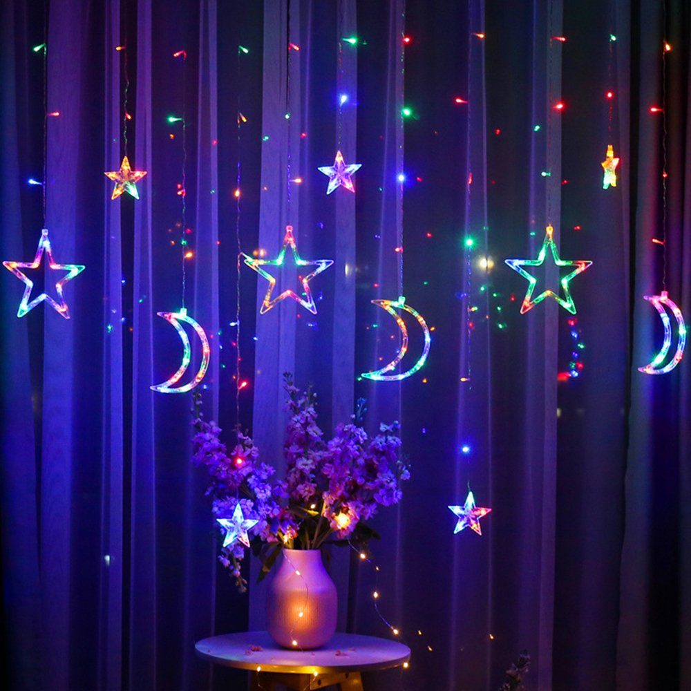 MUPOO LED-Lichtervorhang Lichtervorhang LED Lichterketten 8 dekoration, Eid Mubarak Bunt Vorhanglichter LED Ramadan Modi, Deko, mit geschenke Ramadan