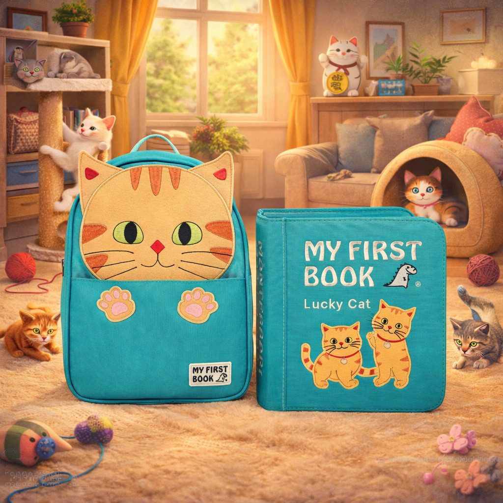 My First Book Lernspielzeug Montessori Quiet Book, Lucky Cat, Sensorik, Set inkl. Rucksack, Busy Book, Beschäftigung ab 1 Jahr, Reisespielzeug, Geschenk