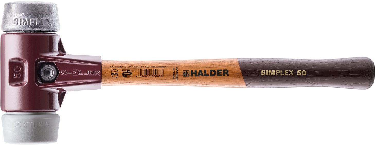 Halder KG Hammer SIMPLEX-Schonhämmer, mit Stahlgussgehäuse hochwertigen Holzstiel Ø=30 mm