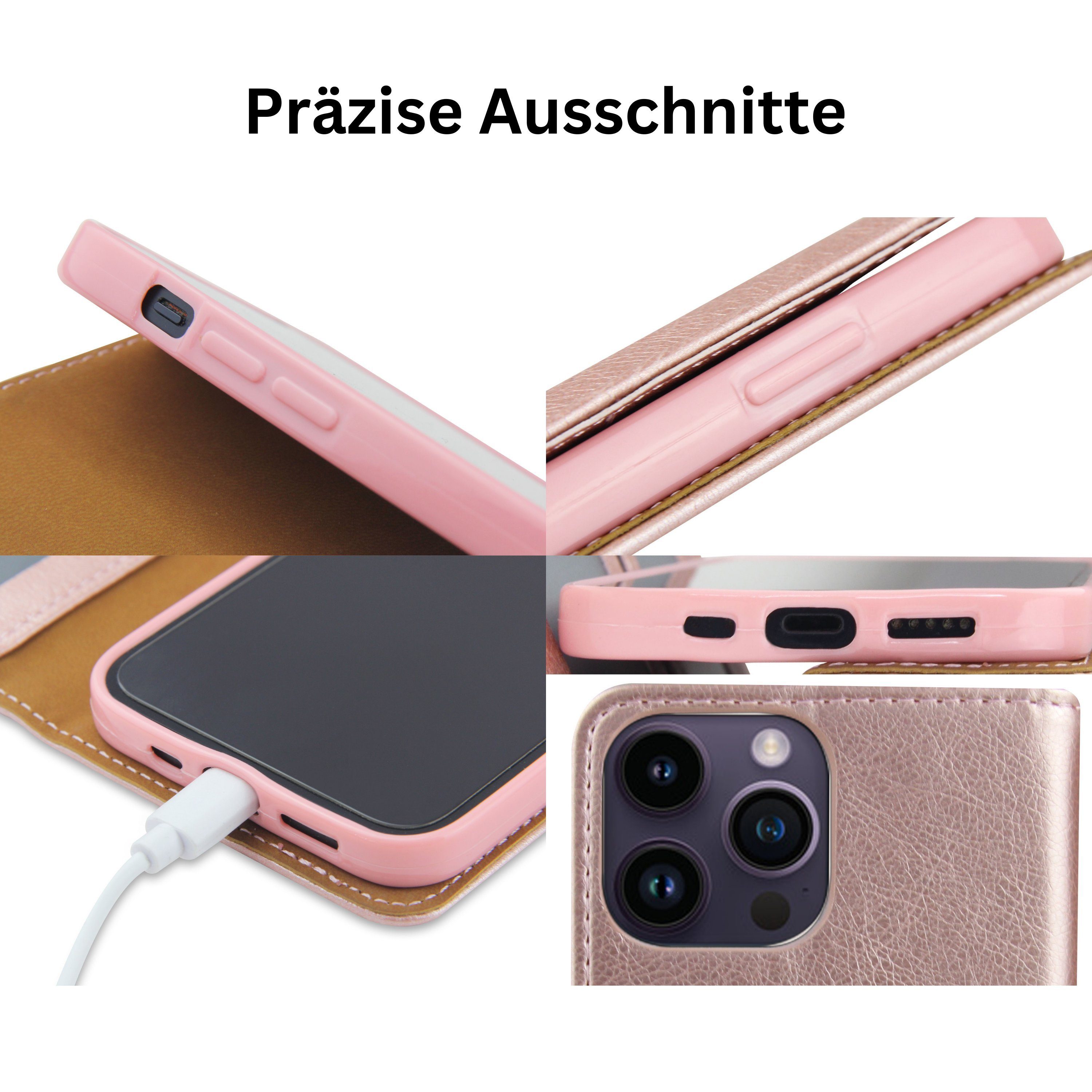 Frentree Handyhülle aus echtem Leder für iPhone 12, 13, 14, Magnetverschluss mit 4 Kartenfächern & 2 Sichtfenstern, Handy-Ständer
