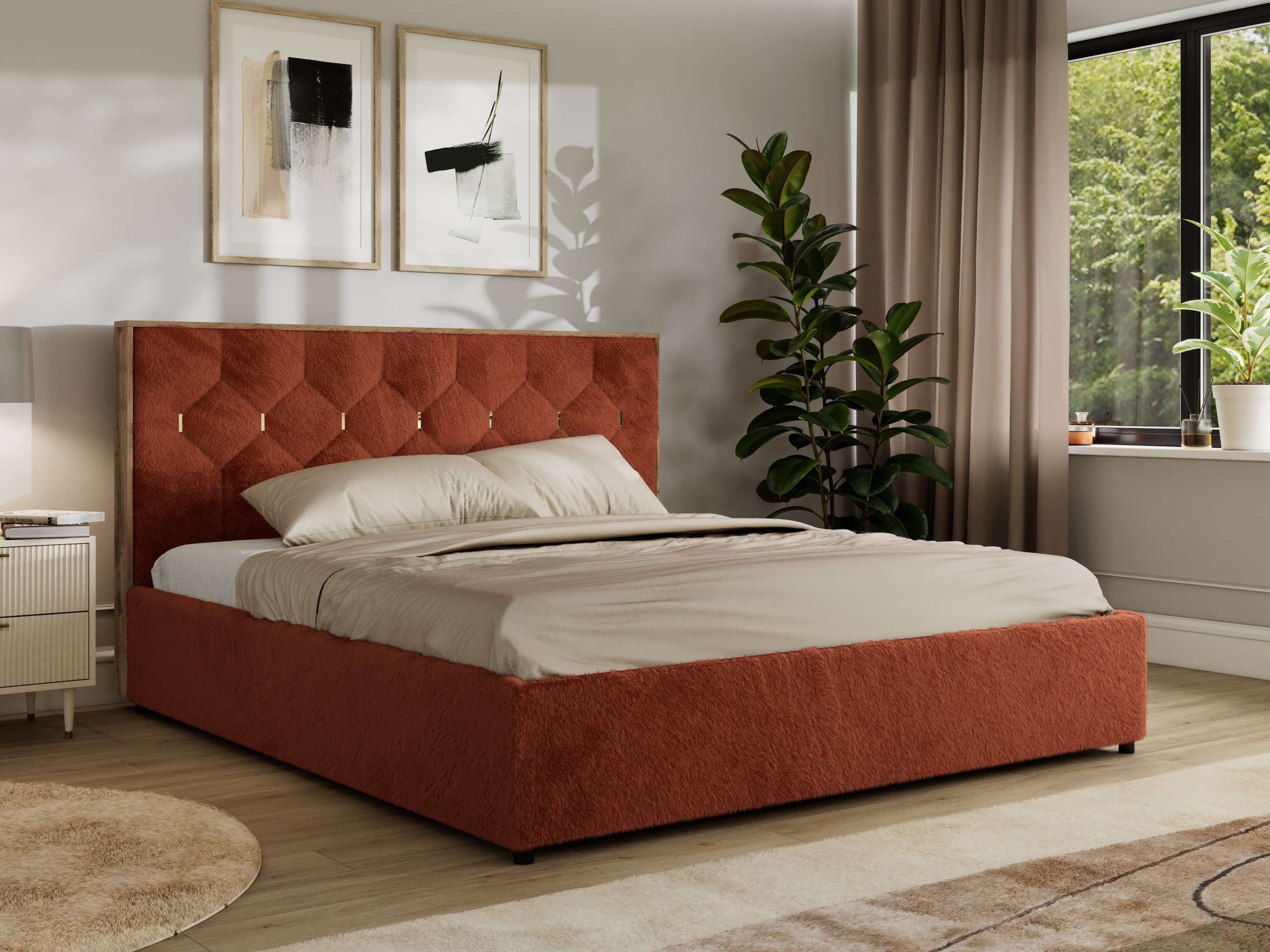 MKS MÖBEL Polsterbett LARINO Classic (Sett, Bett mit Bettkasten, Doppelbett mit Bettkasten & Lattenrost, ohne/mit Matratze), Gasdruck-Mechanismus, gepolstertes Kopfteil 107 cm, Größen 140–200 cm