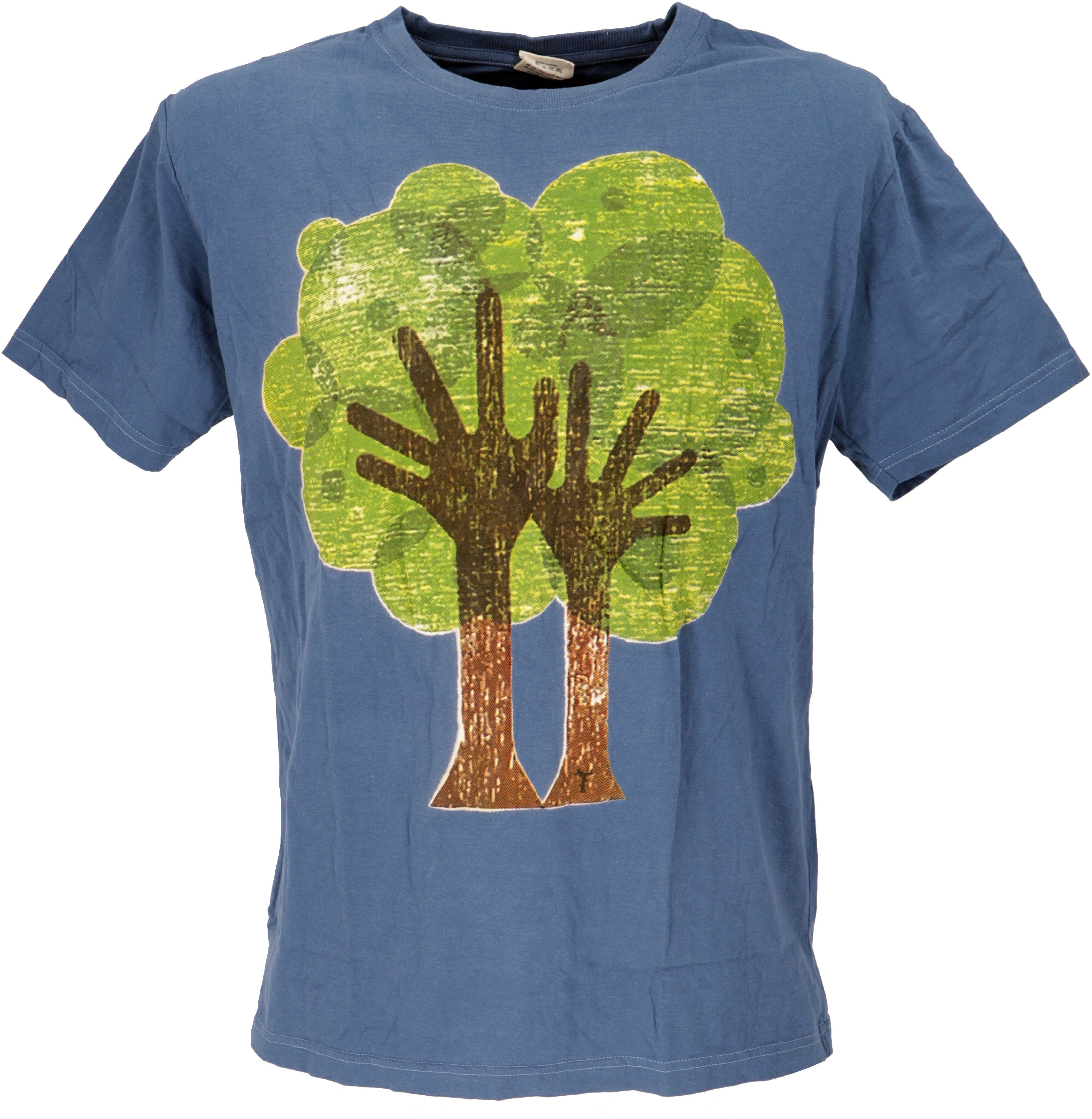 Guru-Shop T-Shirt Retro T-Shirt, Tree save earth T-Shirt -.. Retro Tree/blau