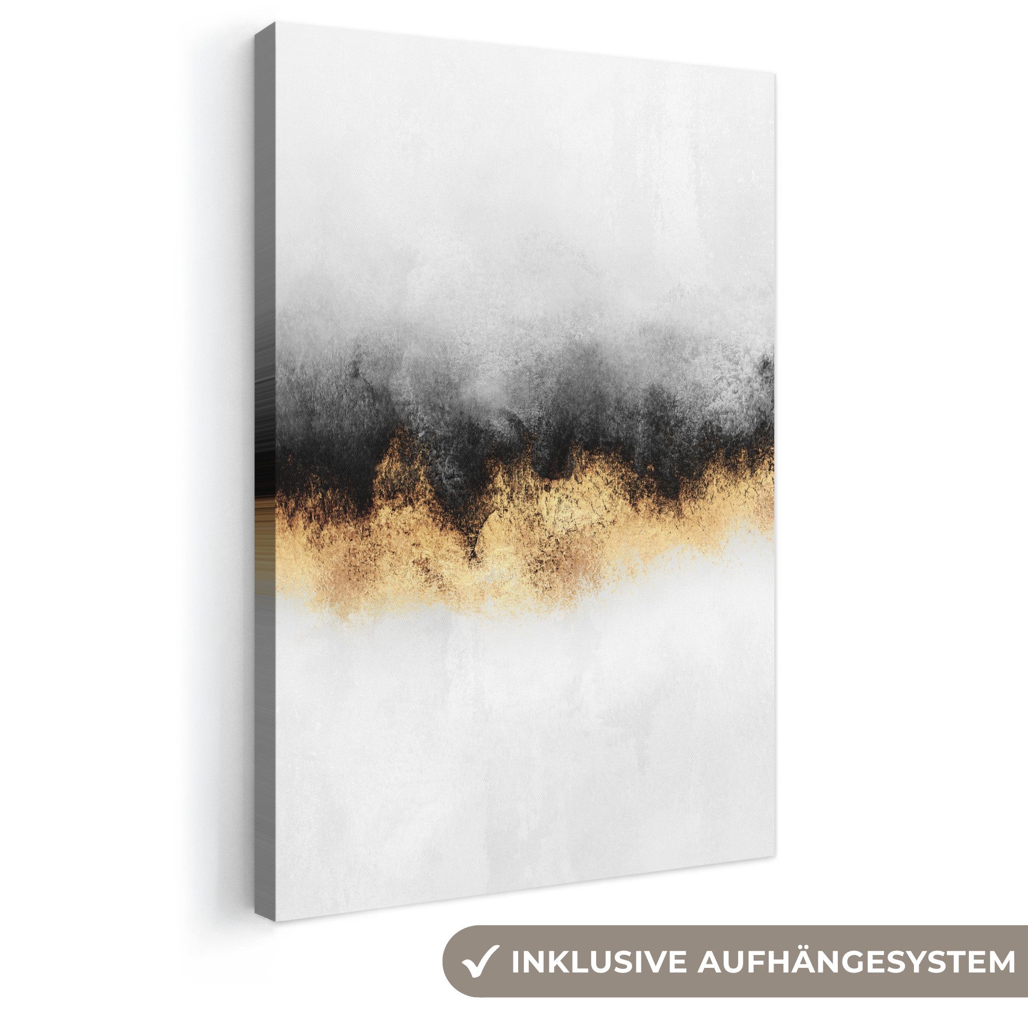 OneMillionCanvasses® Leinwandbild Gold - Chic - Abstrakt - Schwarz - Weiß - Luxus, Fotodruck (1 St), Leinwand Canvas Wandbild, Wanddekoration 20x30 cm