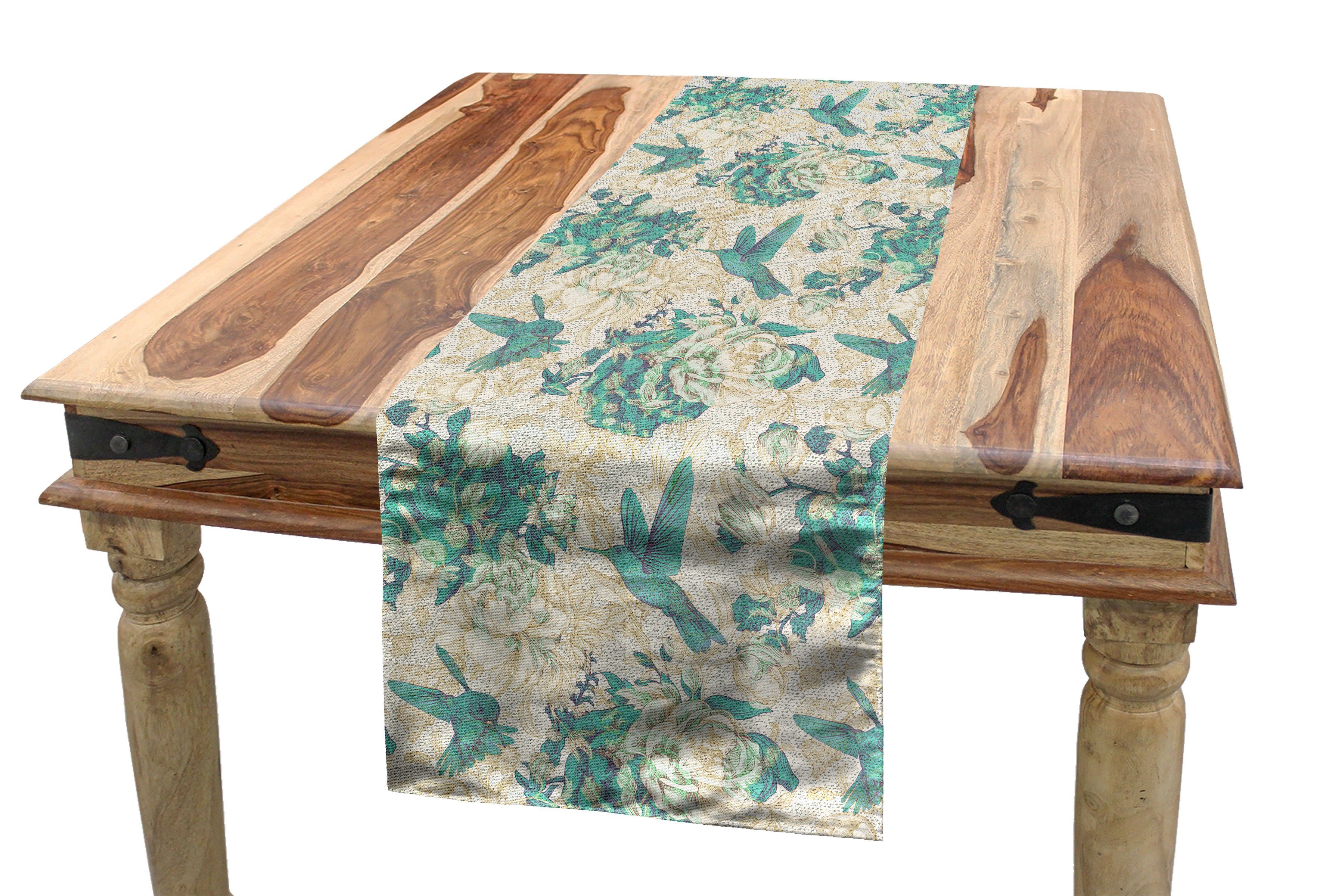 Abakuhaus Tischläufer Esszimmer Küche Rechteckiger Dekorativer Tischläufer, Vintage Rose Grunge Vogel und Blätter