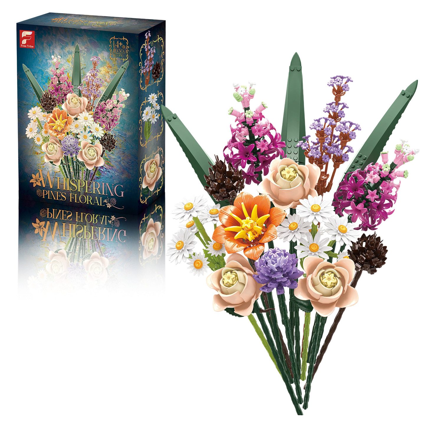 Esun Klemmbausteine Blumen 12 Wildblumen Set Blumenstrauß Bausteine 1190 St Spielbausteine, (Set, 1190 St., Komplettset), Geschenk für Frauen Männer Kinder Erwachsene