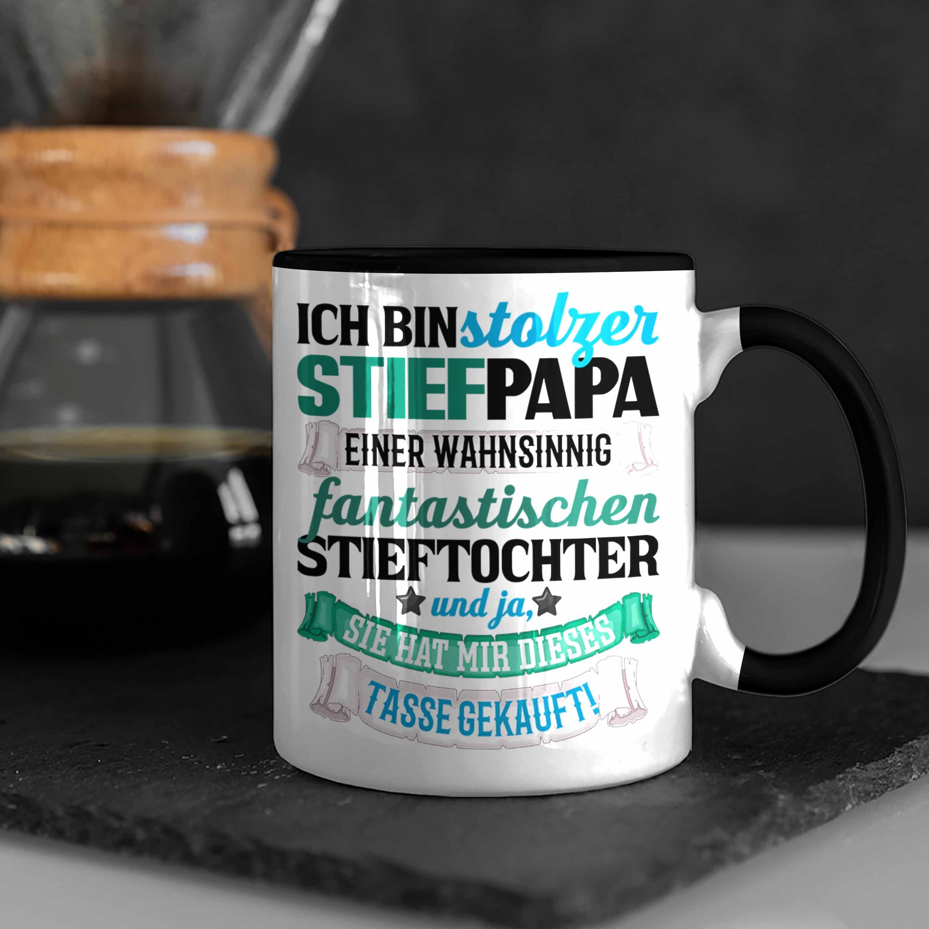 Trendation Tasse Bonus für Tasse Stolzer Schwarz Vatertag Geschenkidee Papa Stiefvater Geschenk