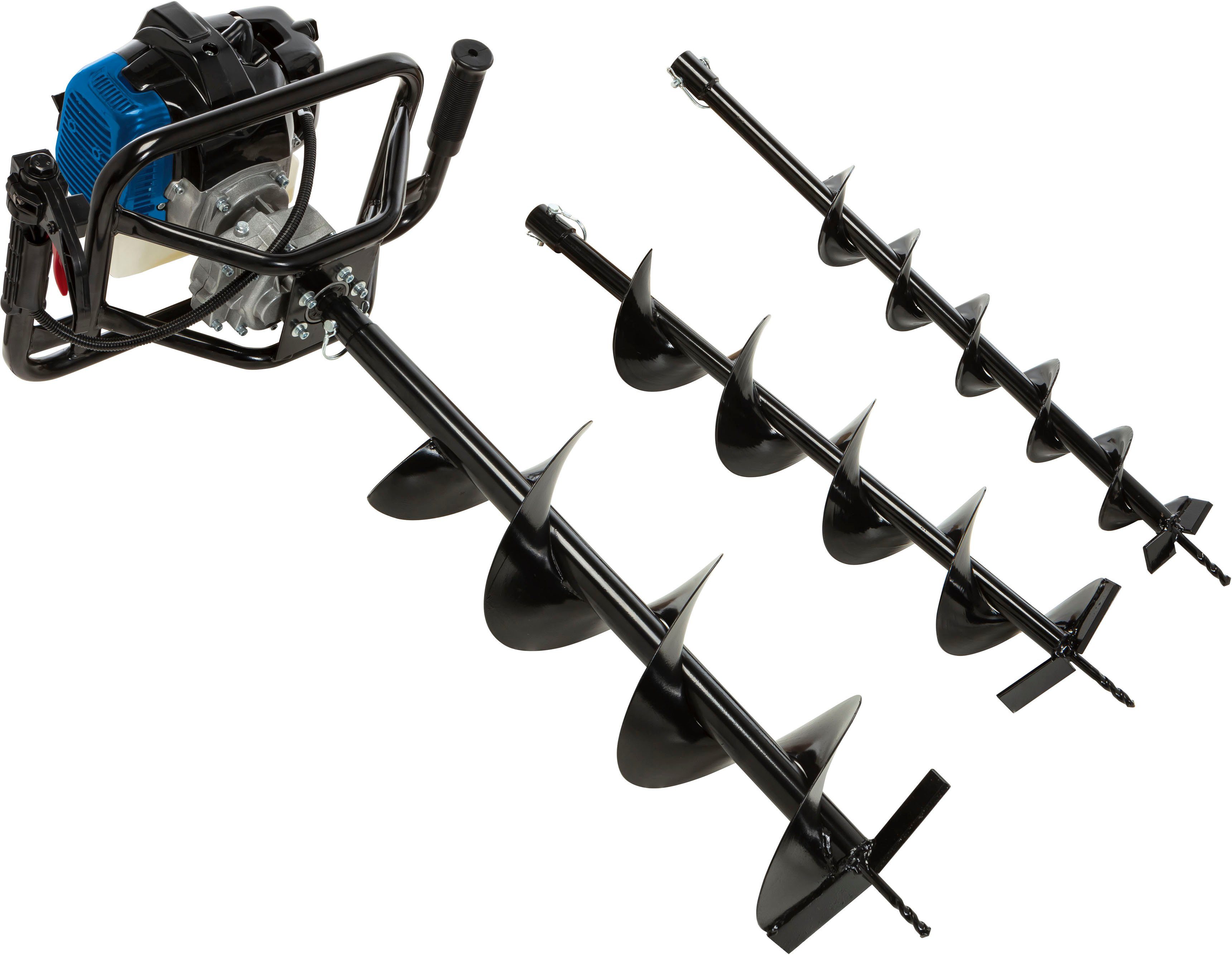 Scheppach Erdbohrer EB2000, 1,4 kW, max. 370 U/min, 1450W/52cm³, inkl. 3 Bohrern mit Ø 100, 150 und 200mm