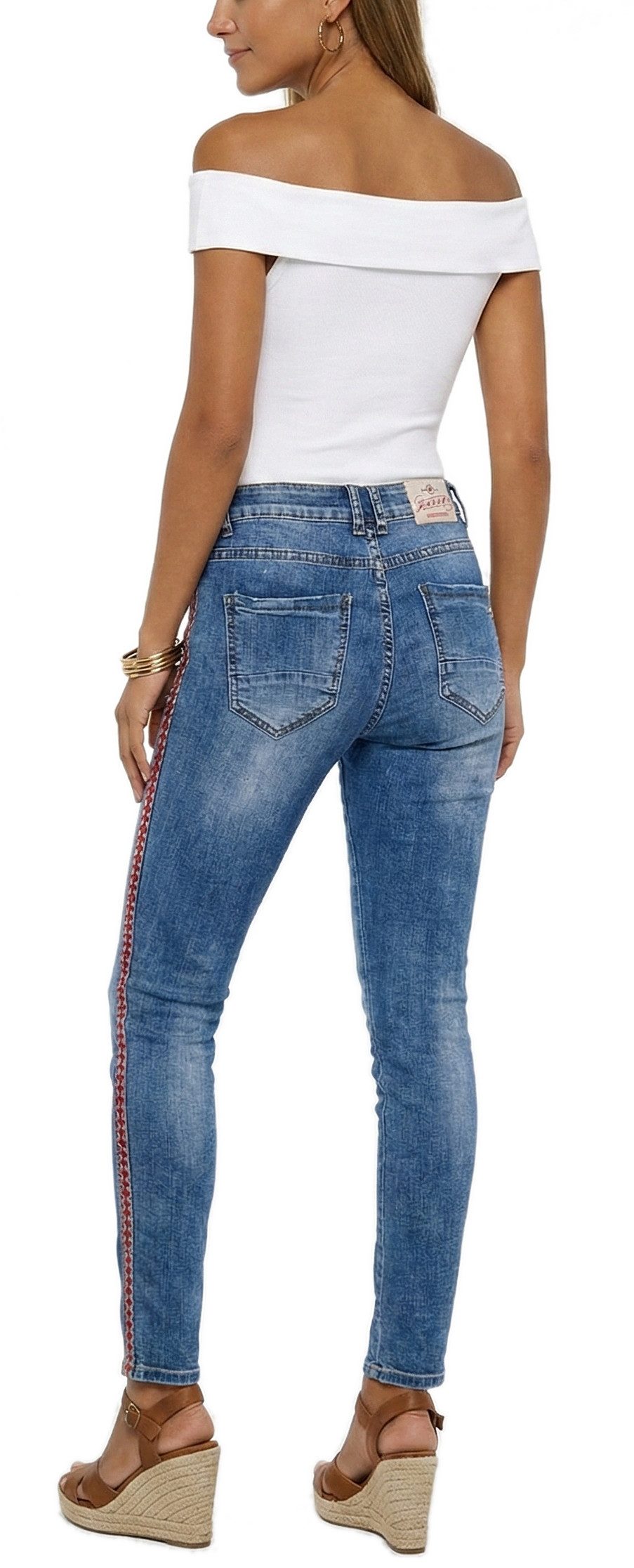 dy_mode Skinny-fit-Jeans Damen Skinny Jeans mit Nieten Slim Fit Röhrenjeans Middle Waist Slim Skinny Jeans