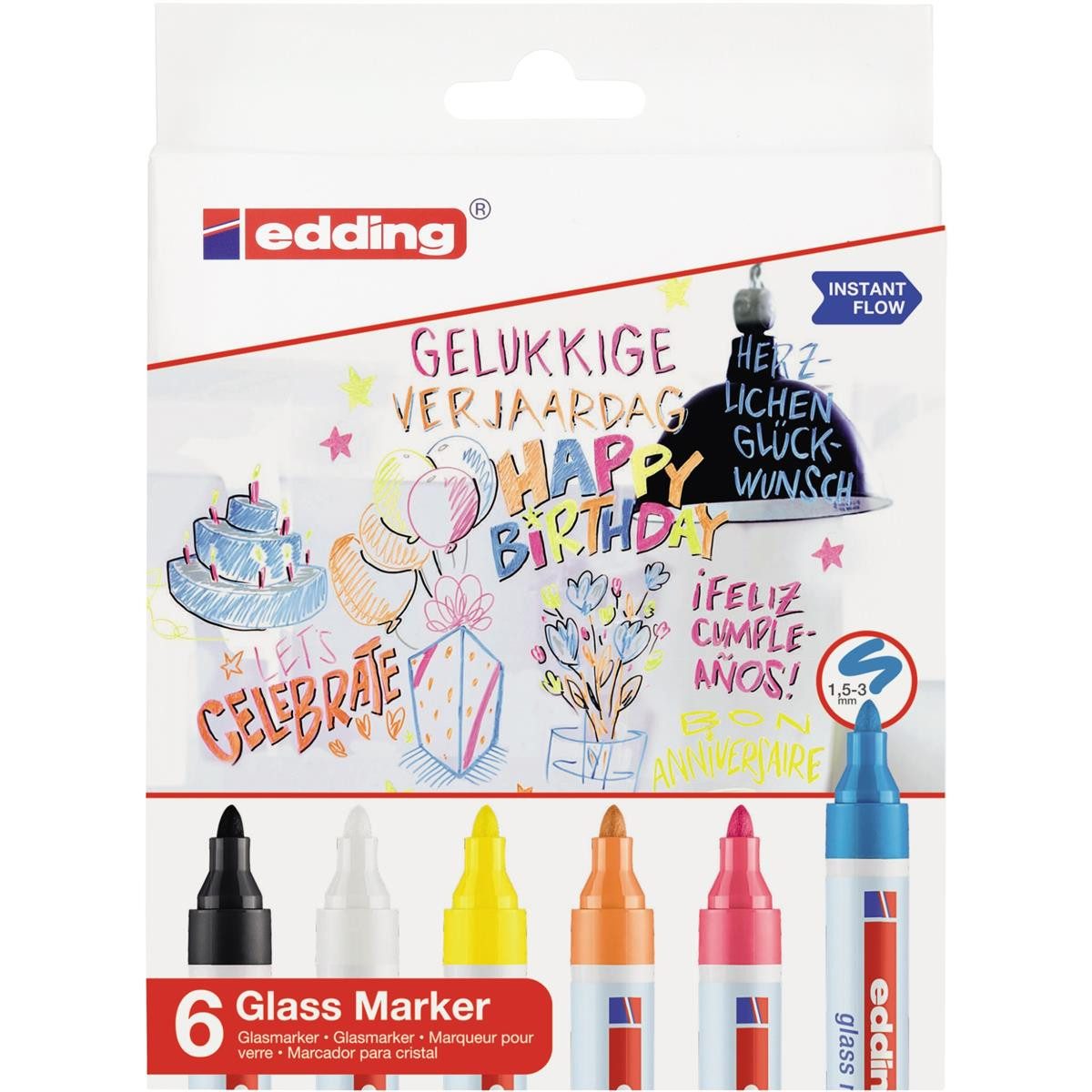 edding Permanentmarker edding 4-95-6 6 Glasboardmarker farbsortiert 1,0 - 5,0 mm
