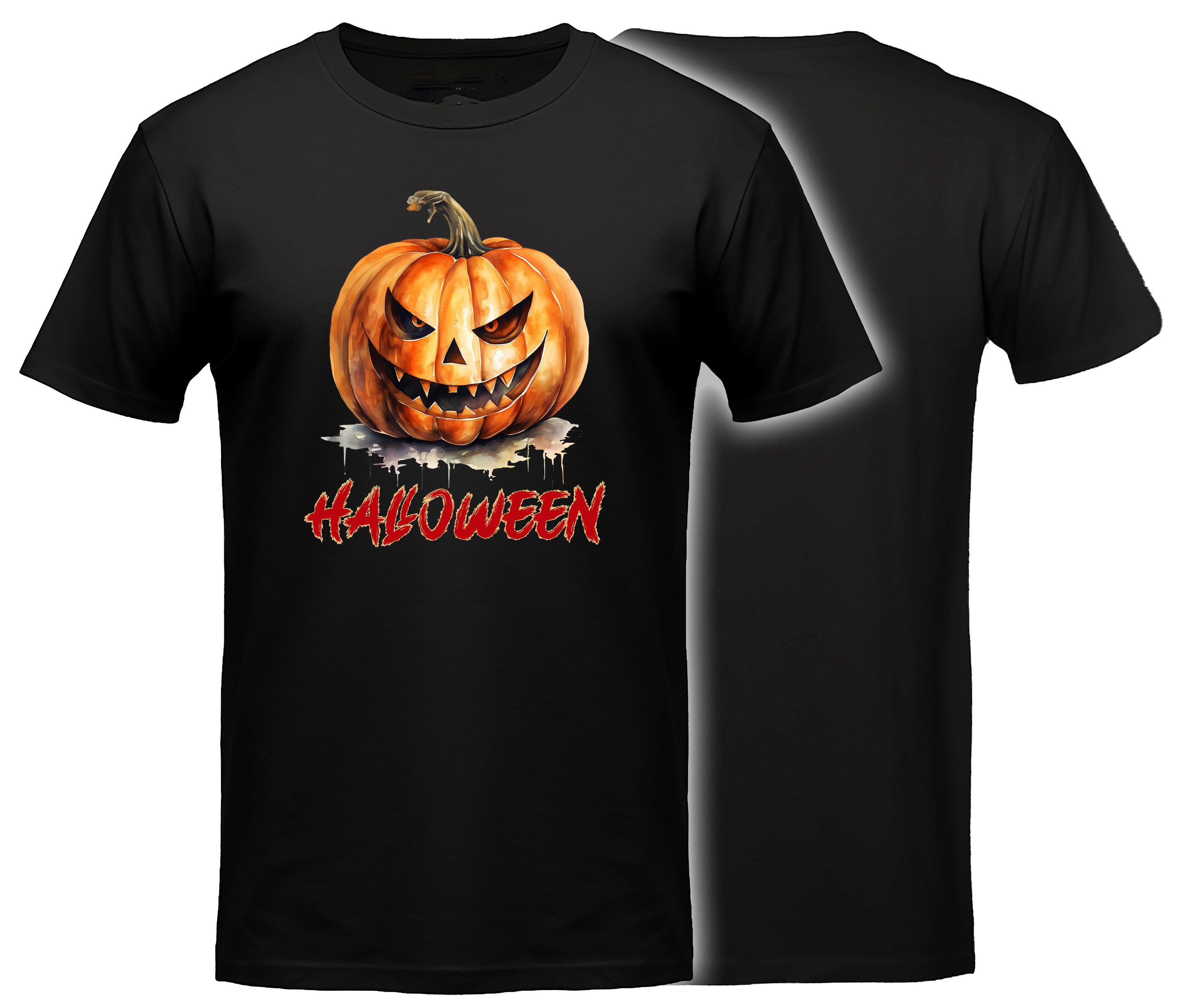 MyDesign24 T-Shirt Gothic kurzarm Shirt - Halloween Kürbis Halloween T-Shirt schwarz Regular Fit Gr.M i414