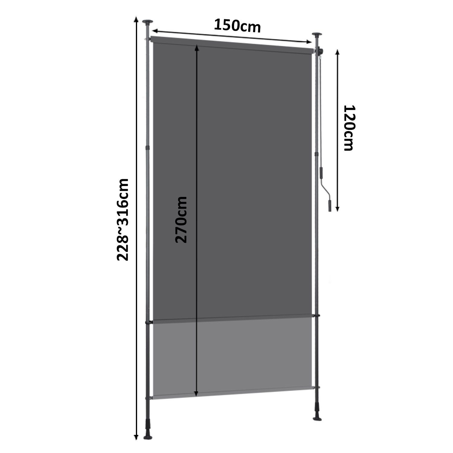 Clanmacy Senkrechtmarkise Klemmmarkise Ausziehbar BxH: 150x270cm günstig online kaufen
