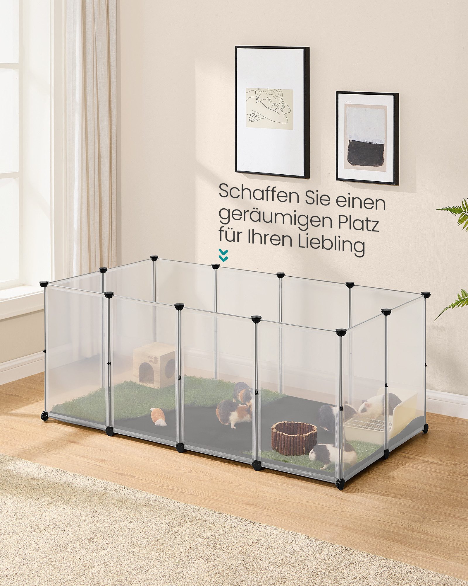 SONGMICS Kleintierkäfig, mit Bodenplatten, Laufstall mit wasserfeste Unterlage