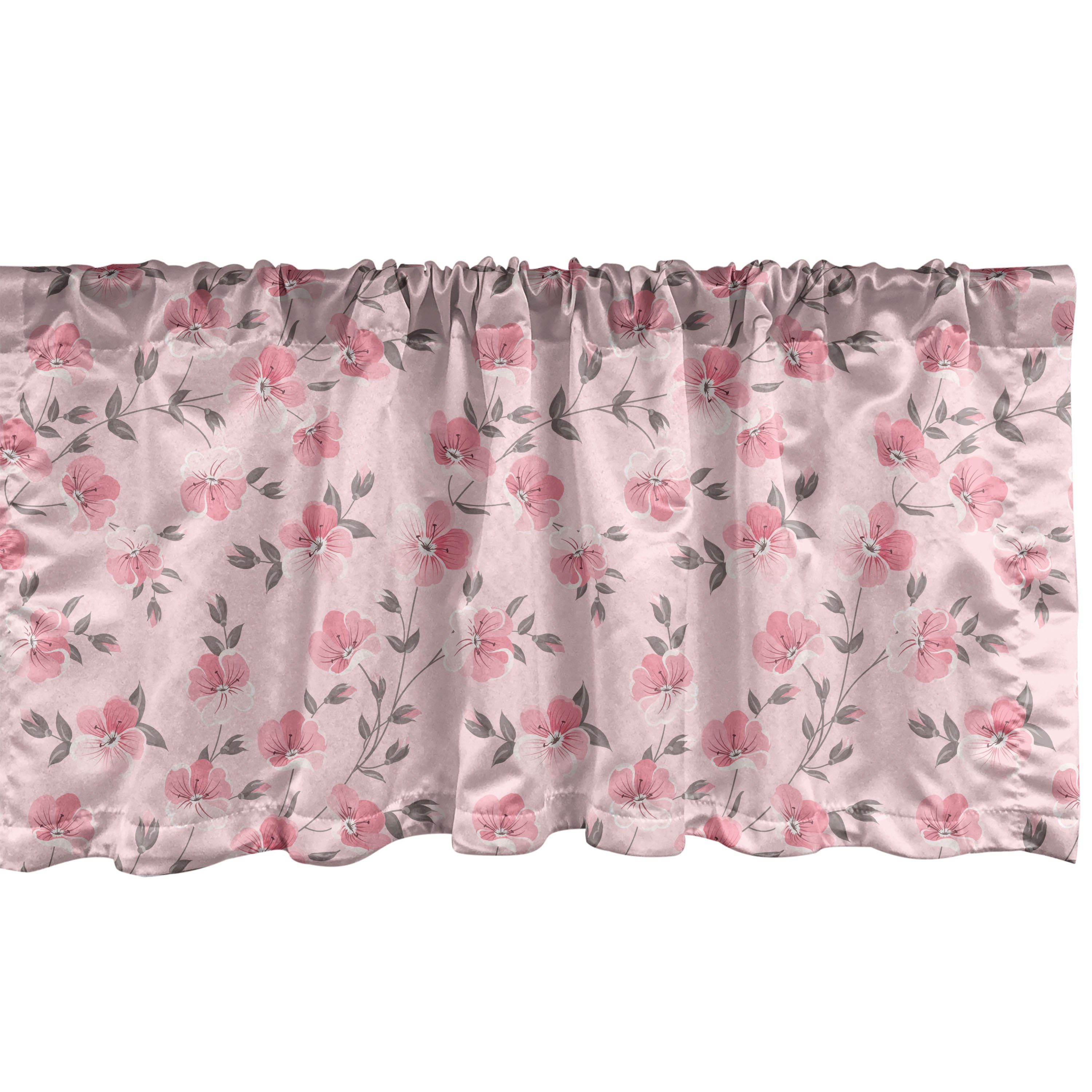 Scheibengardine Vorhang Volant Schlafzimmer Küche Blütenblätter mit Romantische Abakuhaus, Blumen Linum Dekor Microfaser, für Stangentasche