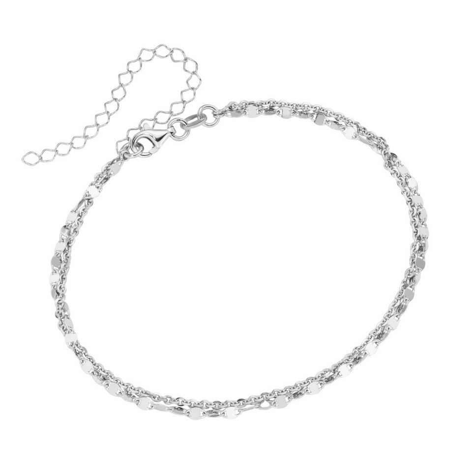 Smart Jewel Fußkette zweireihig, ovale Plättchen, Ankerkette, Silber 925