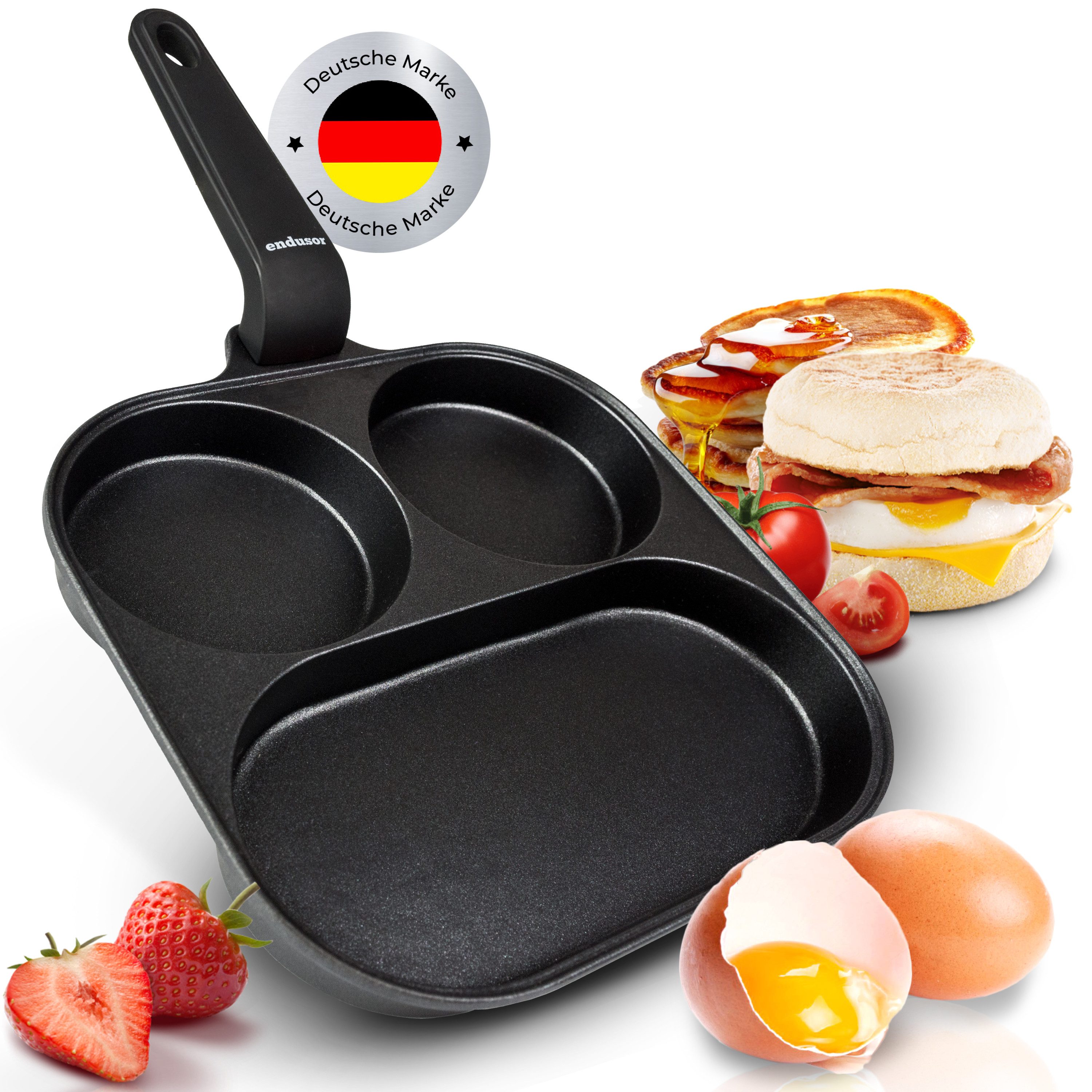 endusor Bratpfanne Frühstückspfanne Spiegeleipfanne (21cm), Aluminiumguss (Alle Herdarten auch Induktion), Antihaft-Beschichtung & Eisenkernboden für Spiegelei, Pancakes & Mehr