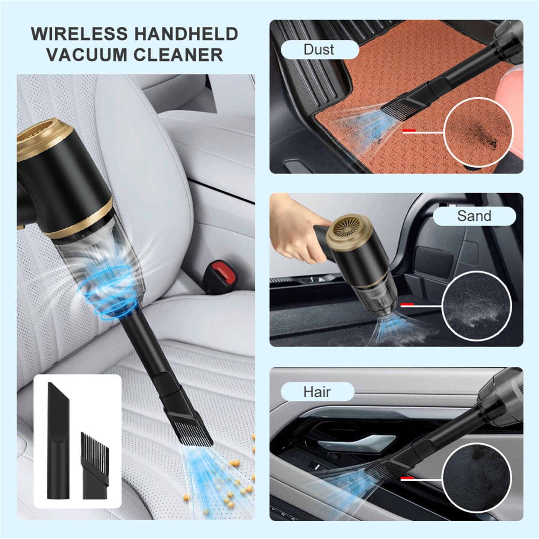Fine Life Pro Akku-Handstaubsauger 15000Pa USB aufladbar Mini Staubsauger, 80 W, Nass & Trocken Handsauger, für den Auto, Haus, Küche, Tierhaare