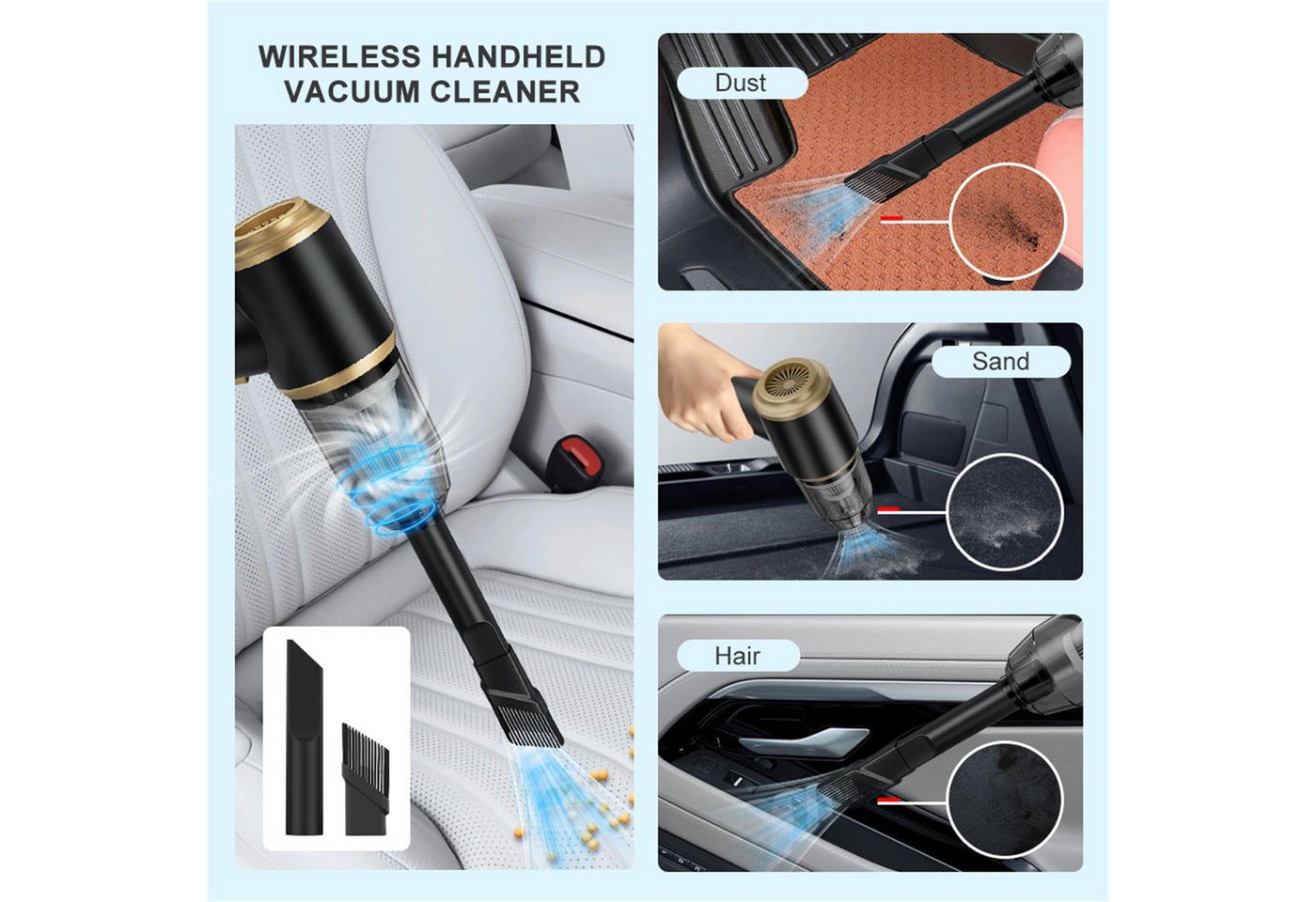 Fine Life Pro Akku-Handstaubsauger 15000Pa USB aufladbar Mini Staubsauger, 80 W, Nass & Trocken Handsauger, für den Auto, Haus, Küche, Tierhaare
