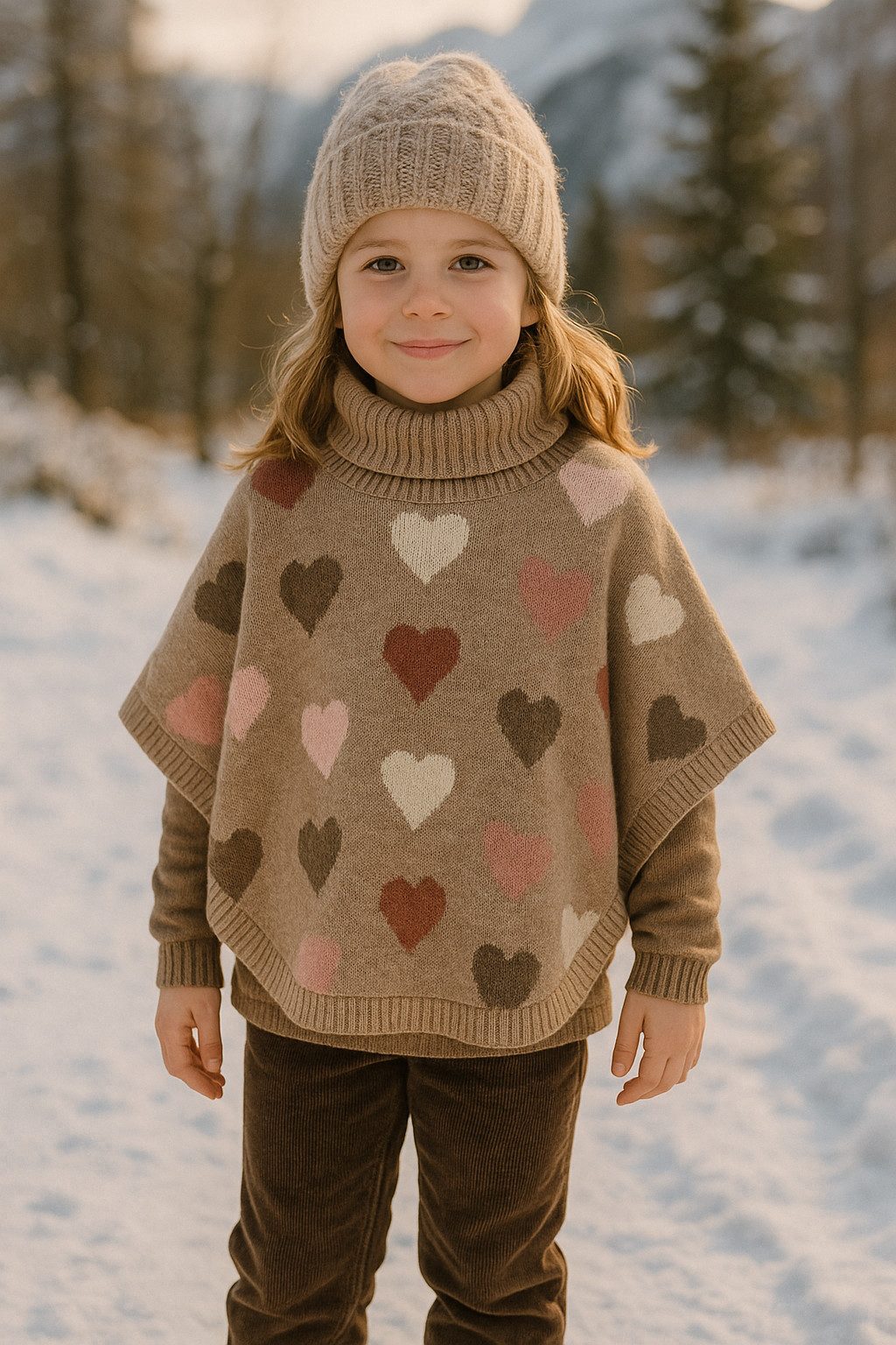 Hust & Claire Strickponcho Pinja (1-tlg) Hust & Claire Mädchen Strickponcho „Pinja“ mit Herzmuster – Biscuit