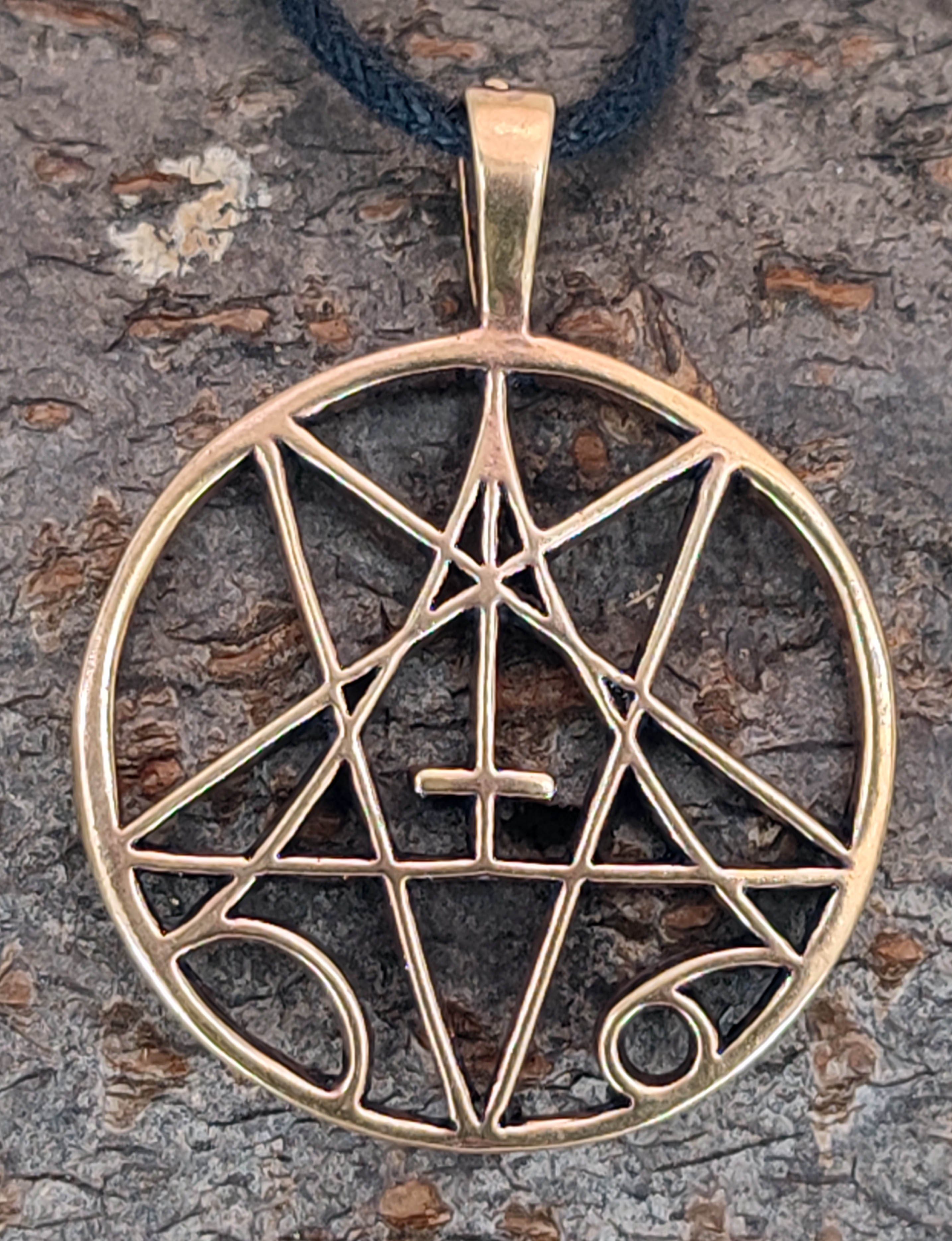 Kiss of Leather Kettenanhänger Pentagramm umgedrehtes Kreuz Satan Luzifer Bronze Anhänger