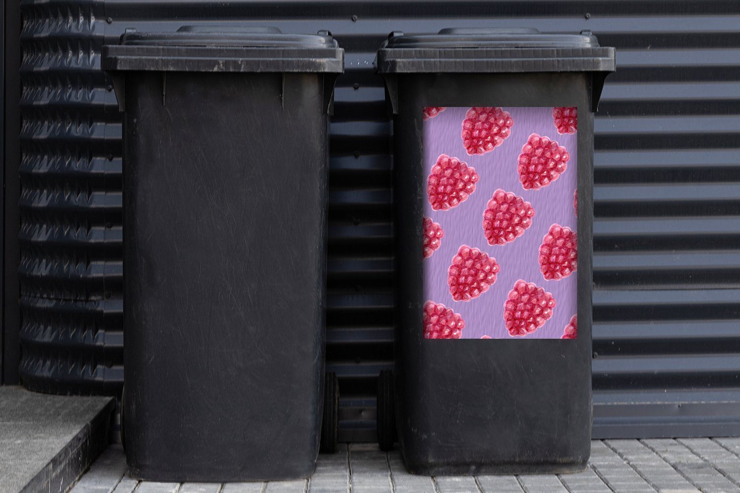 Sticker, (1 Violett Abfalbehälter Obst Container, MuchoWow - Mülleimer-aufkleber, - Wandsticker Mülltonne, St), Himbeeren