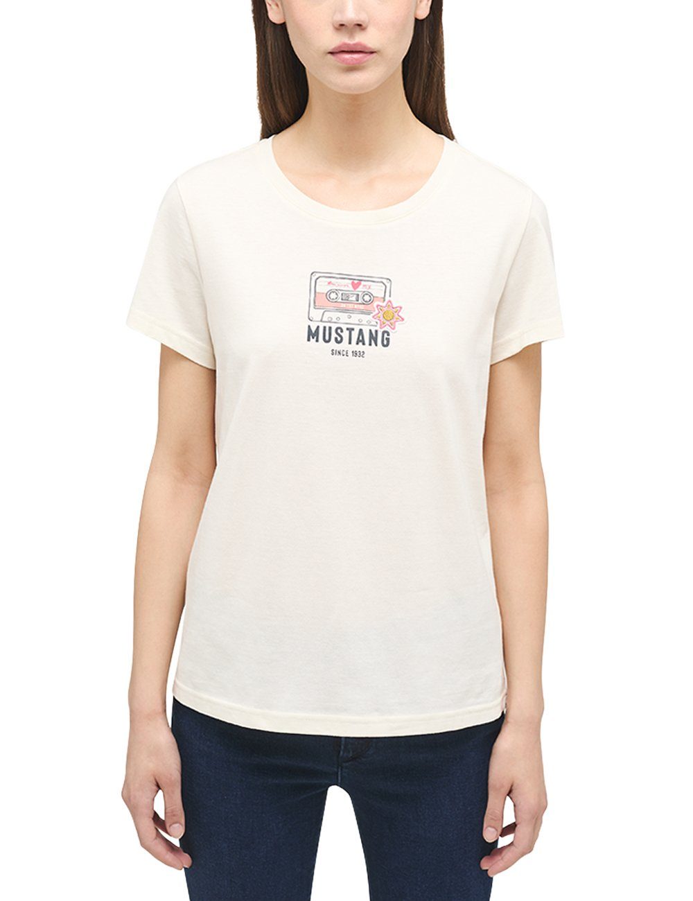 offwhite Mustang MUSTANG T-Shirt Kurzarmshirt Print-Shirt