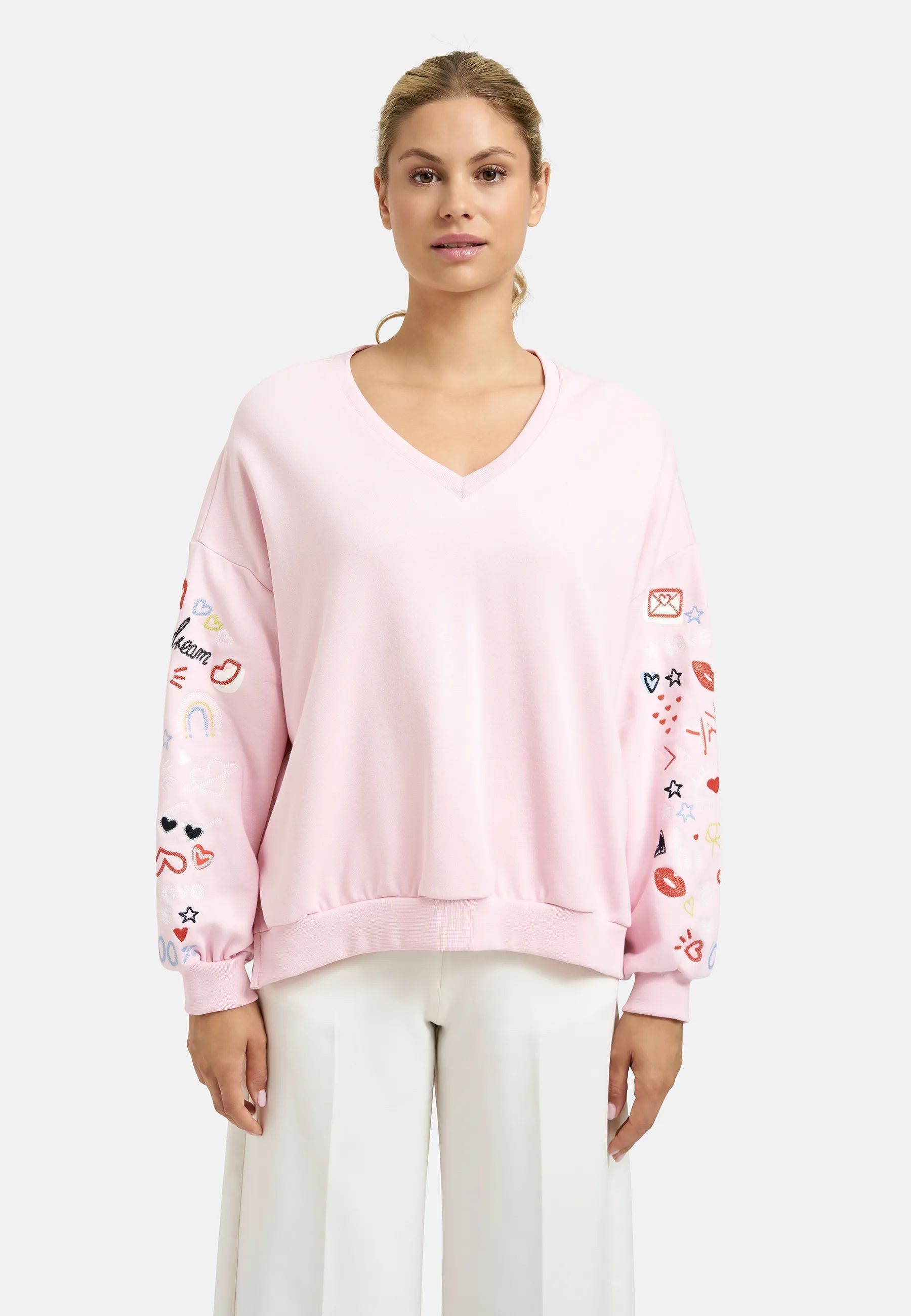 Smith & Soul Sweatshirt mit V-Ausschnitt, Oversize, bestickt