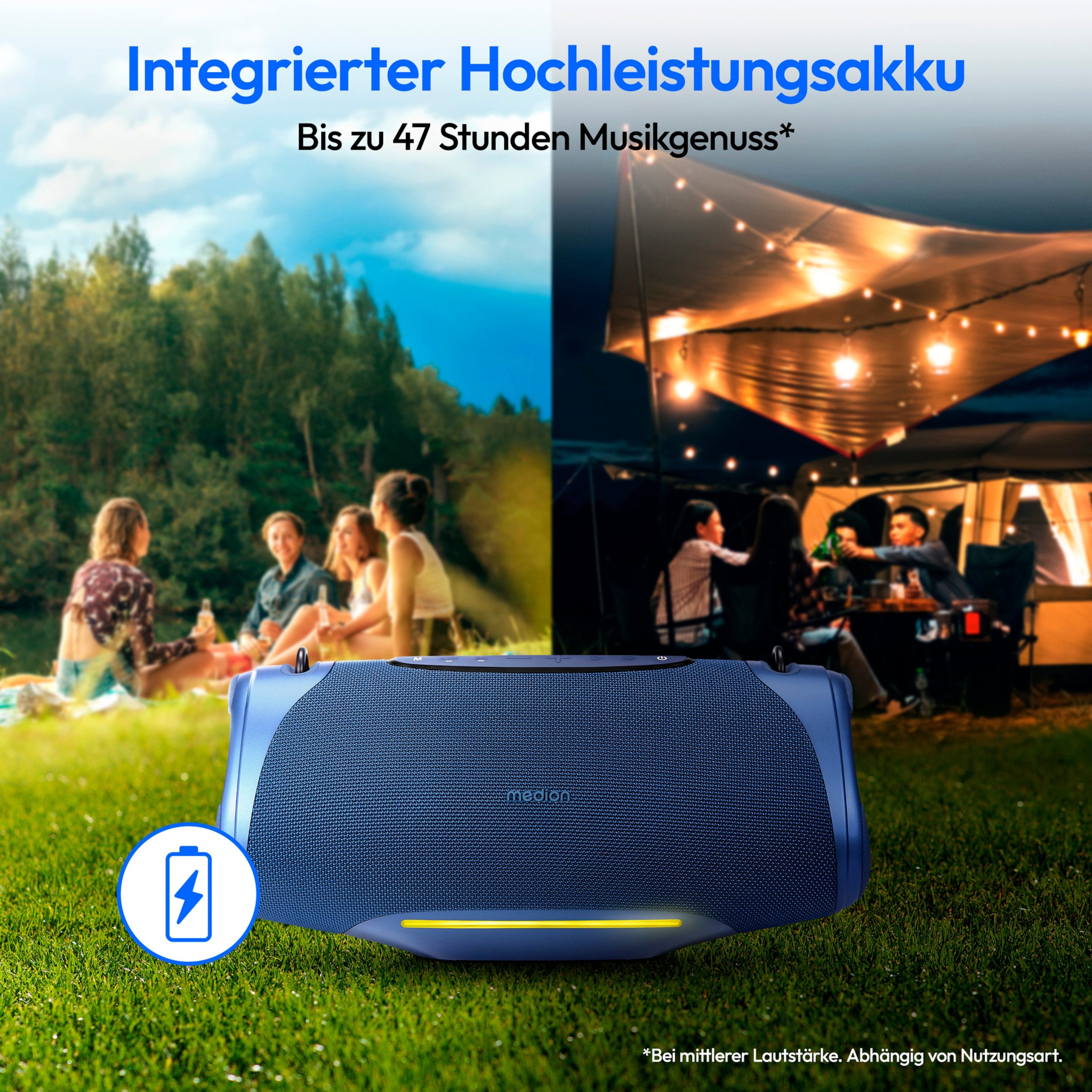 Medion® LIFE® P61762 (MD 43762) L Bluetooth-Lautsprecher (A2DP Bluetooth, AVRCP Bluetooth, Bluetooth, 50 W, tragbar, Bass Boost, Musikbox, RGB, IPX7, Powerbank, – Bild 5 von 5