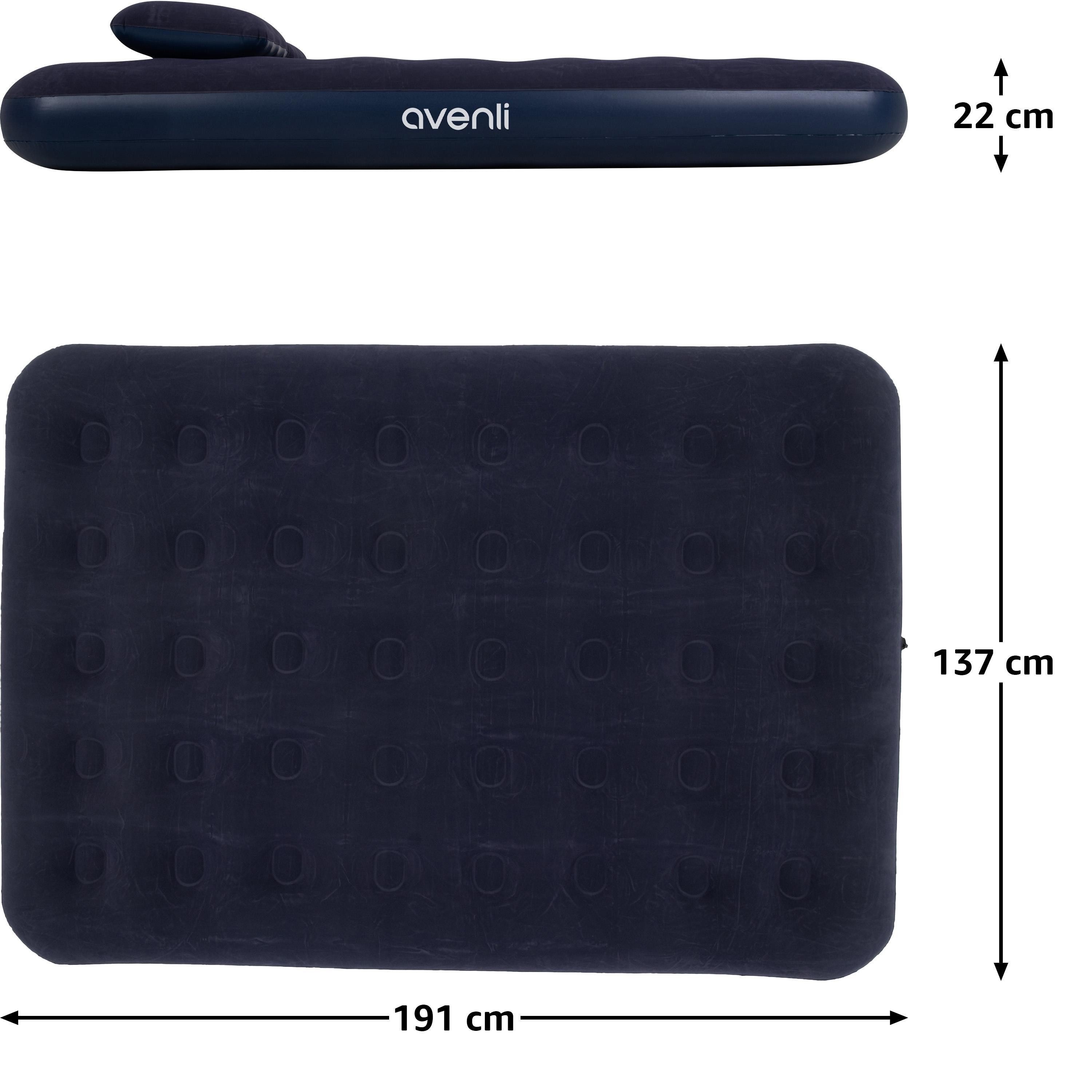 Avenli Luftbett Luftmatratze Camping 191x137x22cm mit Pumpe, (Gästebett Matratze aufblasbar für 2 Personen Ideal als Reisebett oder Isomatte, Campingmatratze inklusive Kissen und Pumpe), Aufblasbares Bett für Indoor und Outdoor mit Luftpumpe