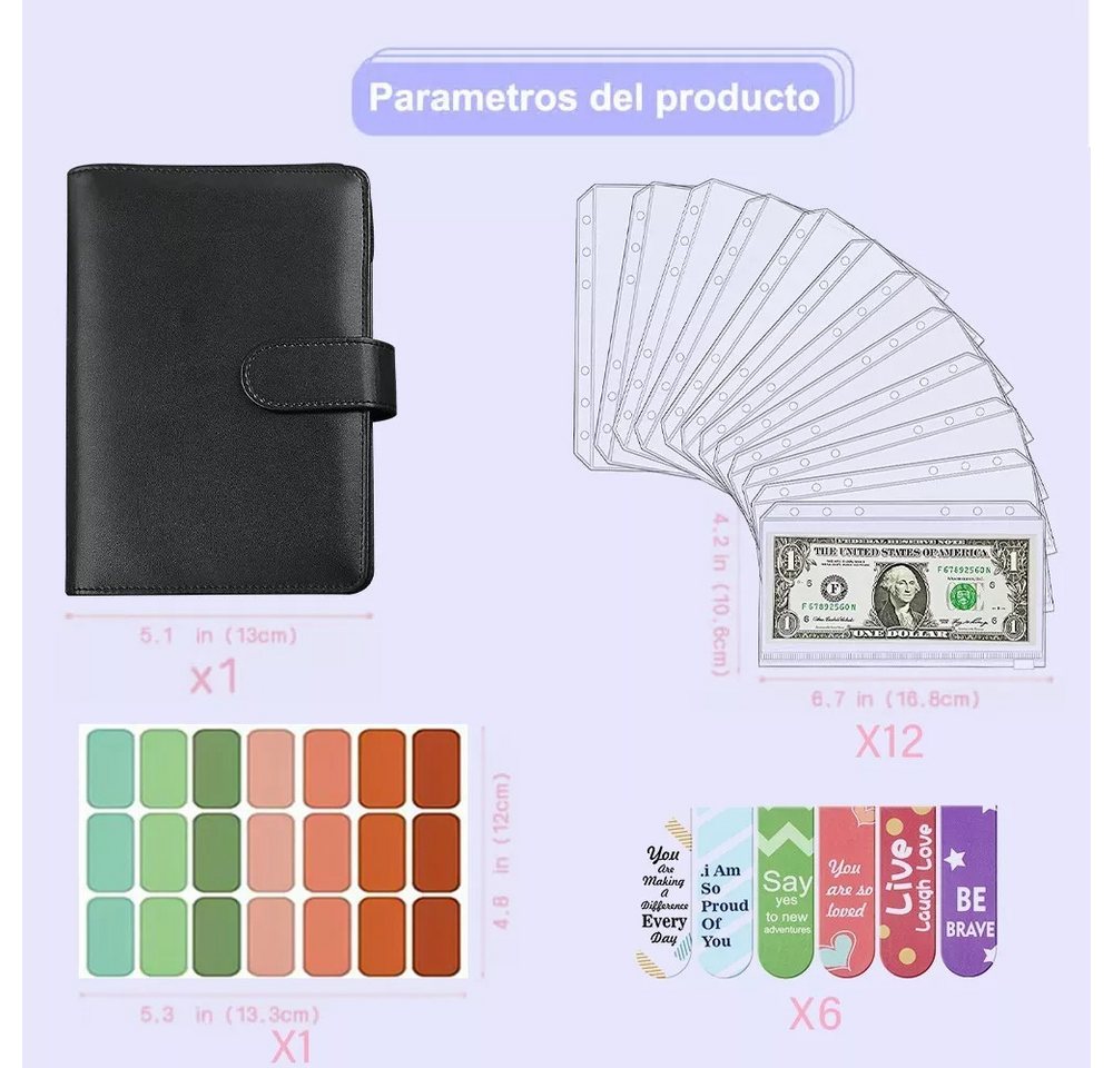 Thumbnail - ZEUOPQ Konferenzmappe A6 Budgetordner Ringbuchmappe Geldkassette aus Kunstleder Schreibmappe (Multifunktionale Geld- / D...