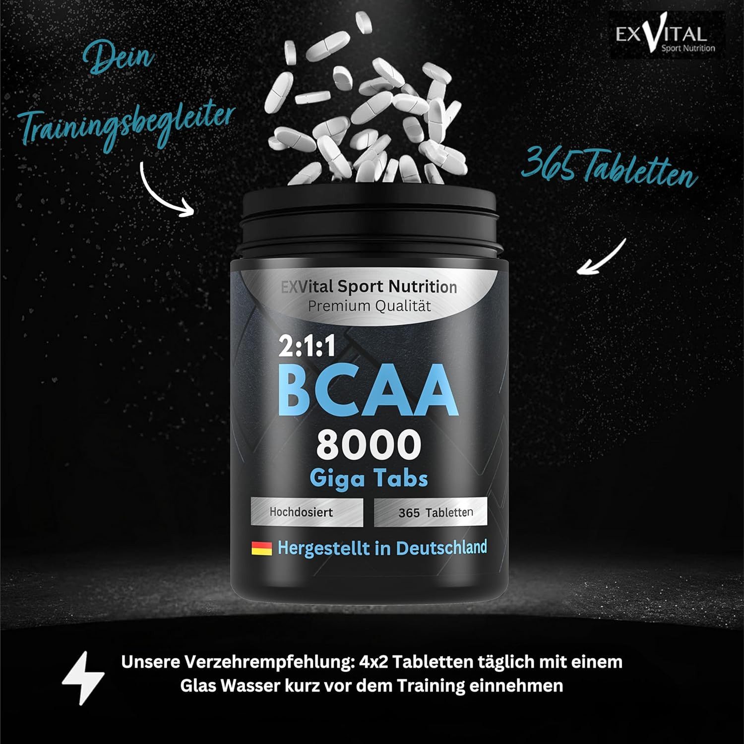 BCAA 8000 Giga Tabs, 365 Tabletten Amino Komplex Tabletten, 365 St., 401.5 g