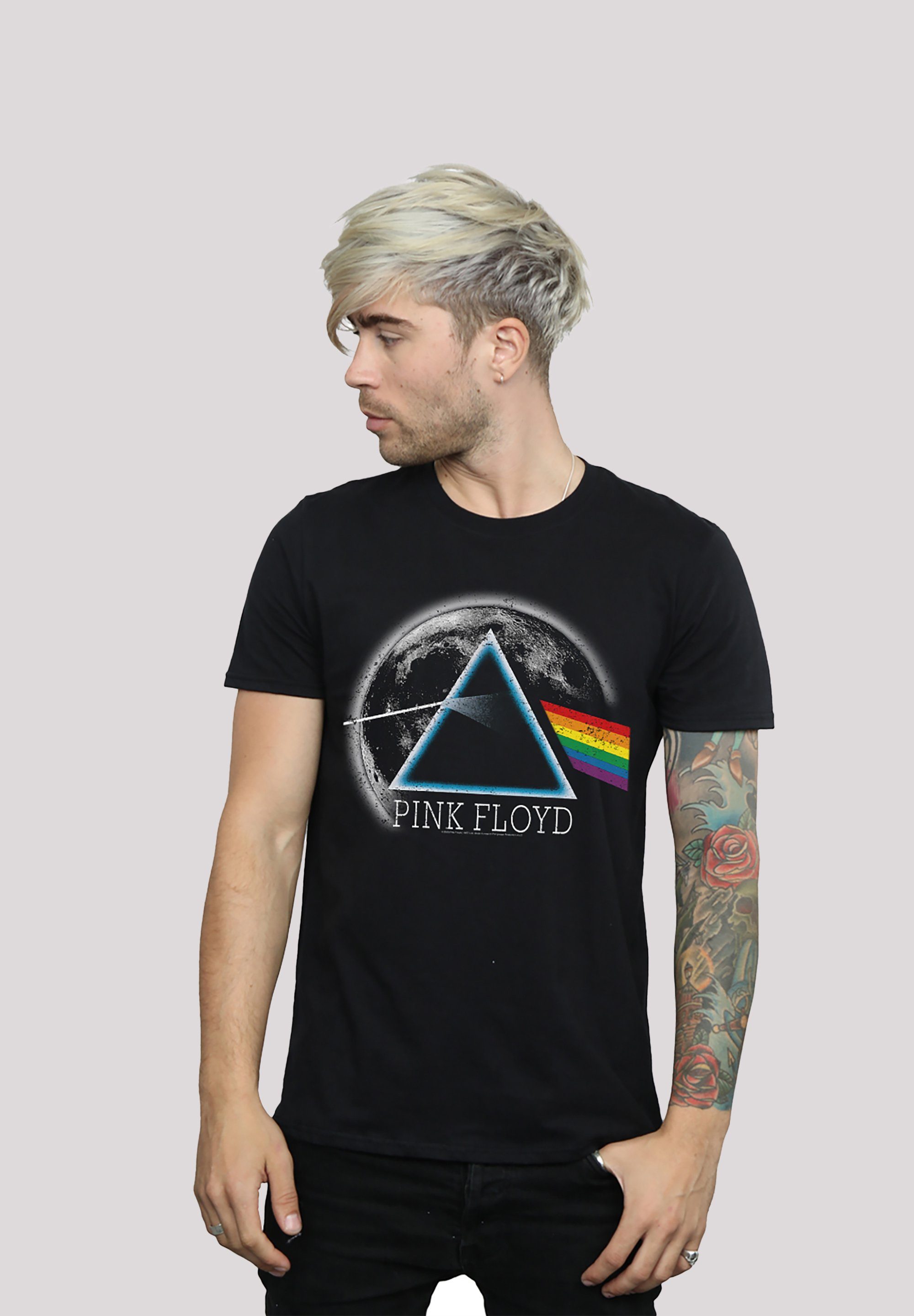 F4NT4STIC of Dark Floyd Moon Pink Side Print The T-Shirt Distressed