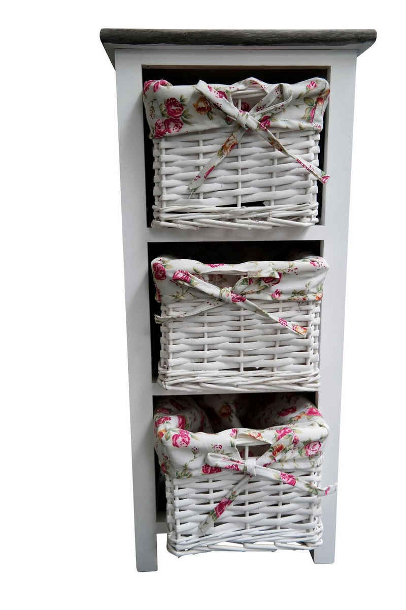 elbmöbel Nachtschrank Regal mit Körben weiß Holz Regal: 3 Ordnungsboxen 31x69x31 cm holz weiß rosalie Korb