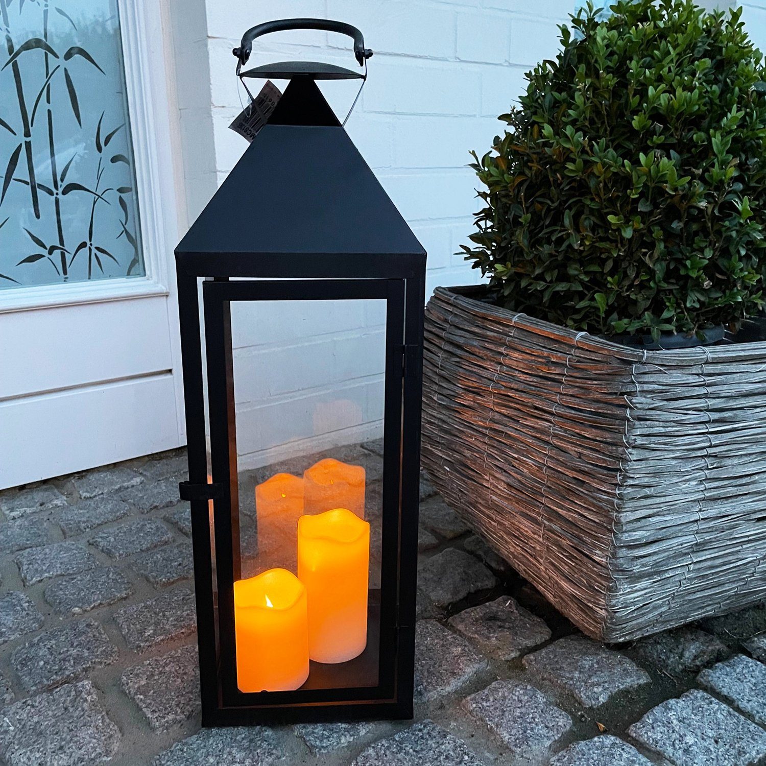 INDAExclusiv Laterne Große Garten Laterne Windlicht Schwarz Glas