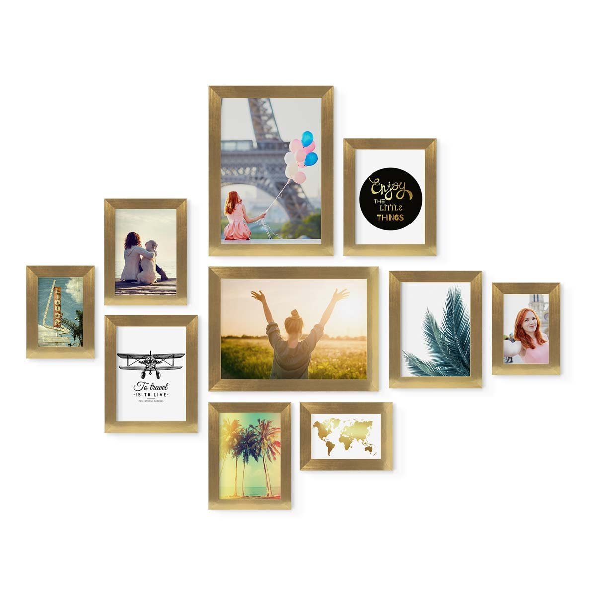 PHOTOLINI Bilderrahmen 10er Set breite Rahmen in verschiedenen Formaten für Einzelbilder, für 10 Bilder (10er Set), MDF Holz, Acrylglas & Zubehör, Formate 10x15 bis A4 / 21x30 cm