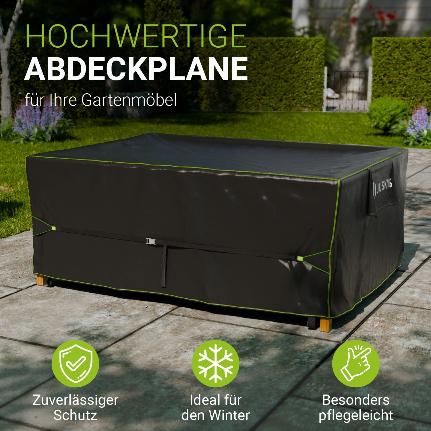 Juskys Gartenmöbel-Schutzhülle CoverSafe Pro (1-St), 3,20 m², Abdeckplane mit Lüftungsschlitz, wasserdicht und winterfest
