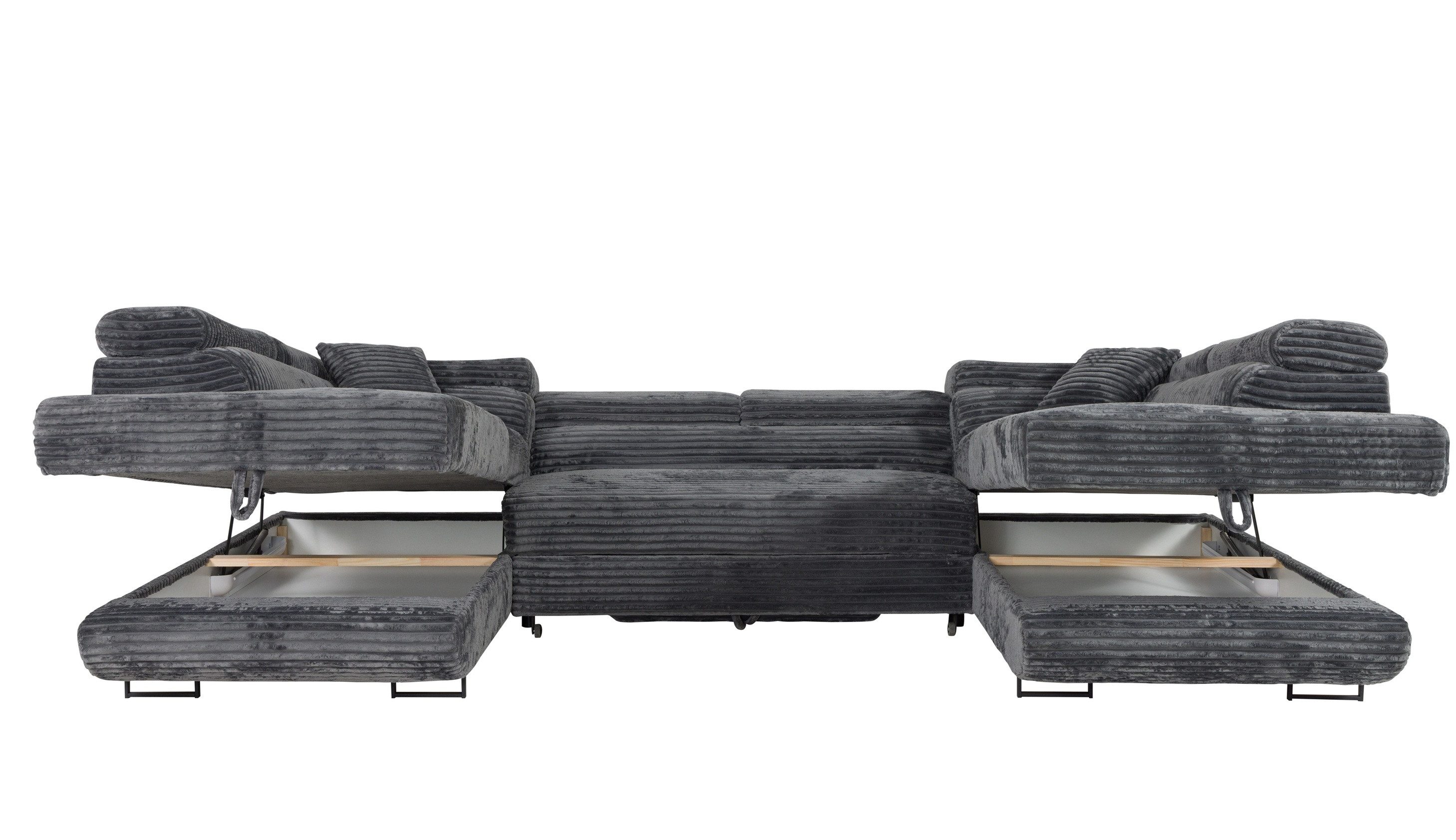 Labett Wohnlandschaft mit Schlaffunktion & Bettkasten GUSTAVO U-Form Sofa aus Cord – Bild 5 von 5