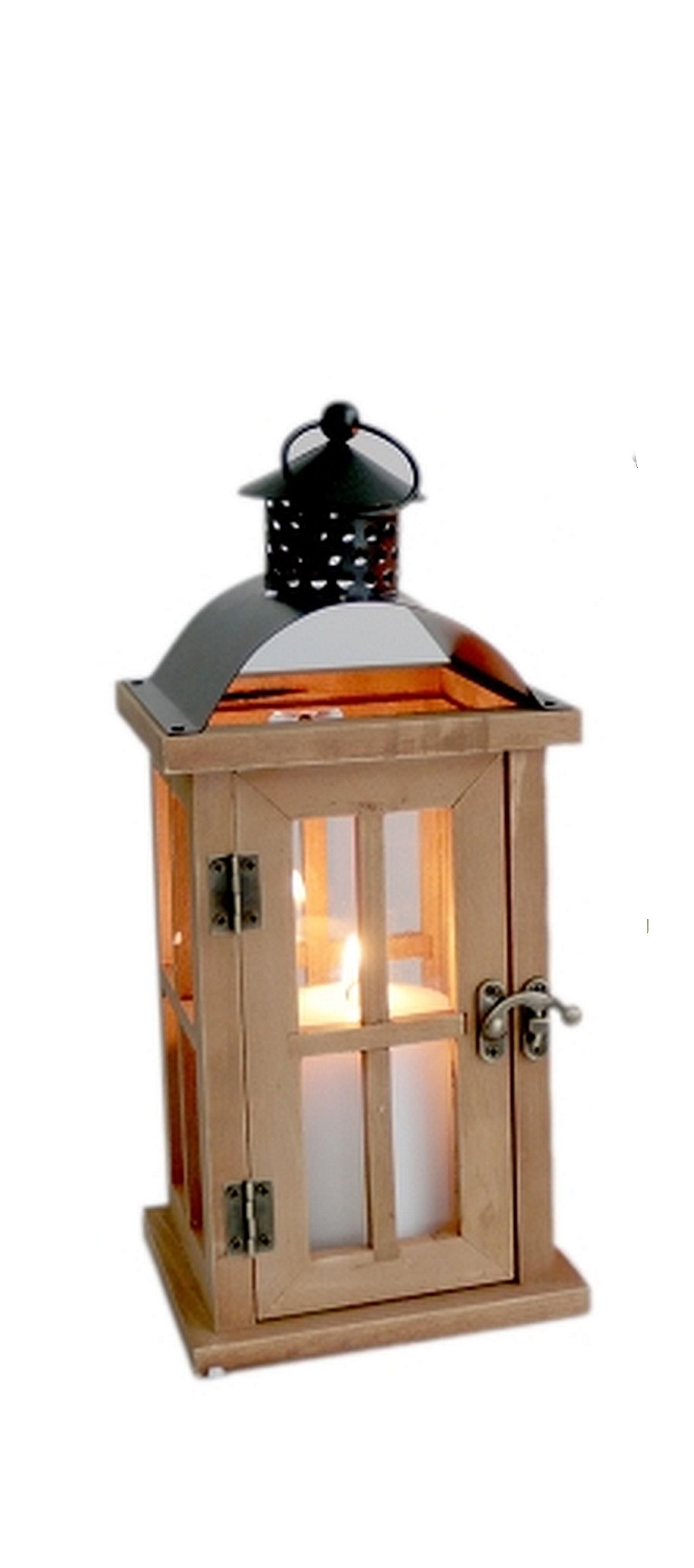 Dragimex Kerzenlaterne Laterne Braun Schwarz aus Holz und Metall mit Ring 12,5 x 12,5 x 29 cm