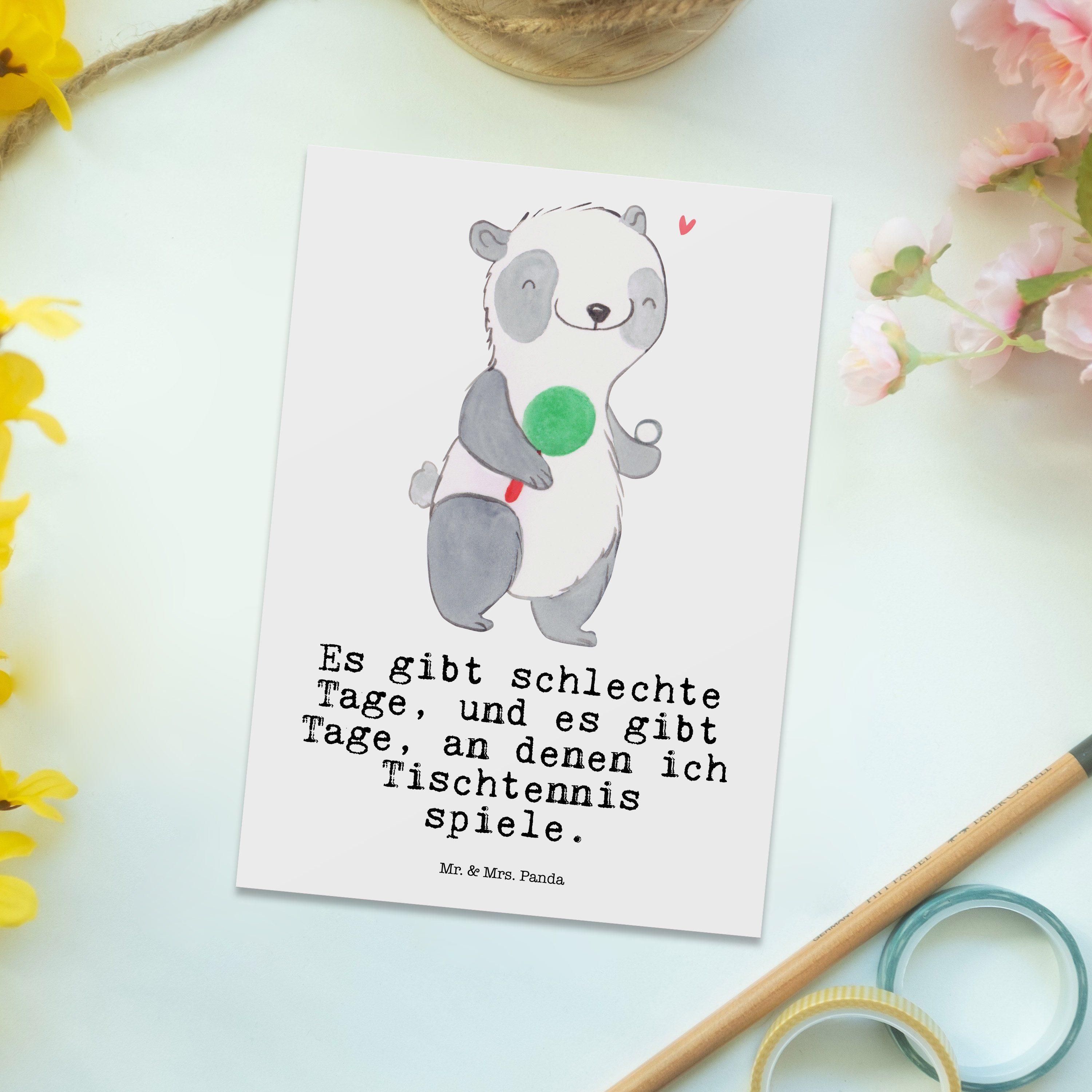 Meis - Postkarte Geschenk, Tage Panda - Weiß Tischtennis Mr. Panda Ballsport, Mrs. & Tischtennis
