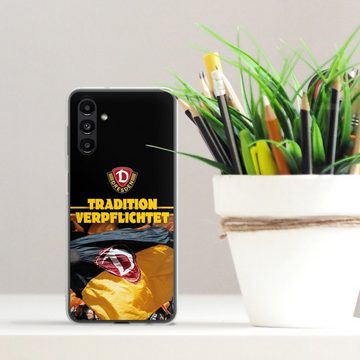 DeinDesign Handyhülle SG Dynamo Dresden Fanartikel SGD Tradition Verpflichtet Dynamo Dresden, Samsung Galaxy A04s Silikon Hülle Bumper Case Handy Schutzhülle