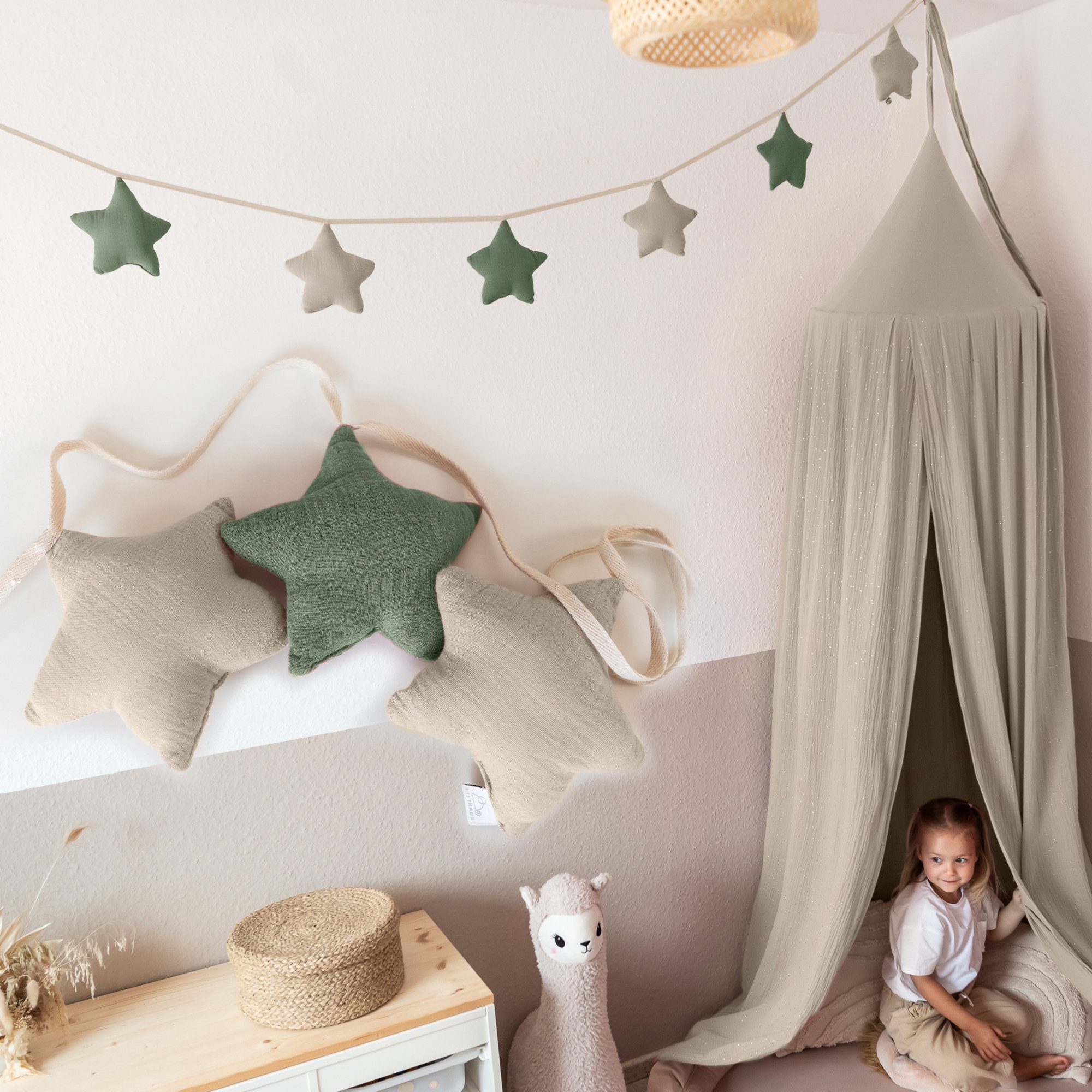 lilimaus Wimpelkette Sternenkette für Kinderzimmer - handgenähte Stoff-Girlande, handgefertigte Stoff-Girlande ca. 300 cm - Wimpel oder Sterne