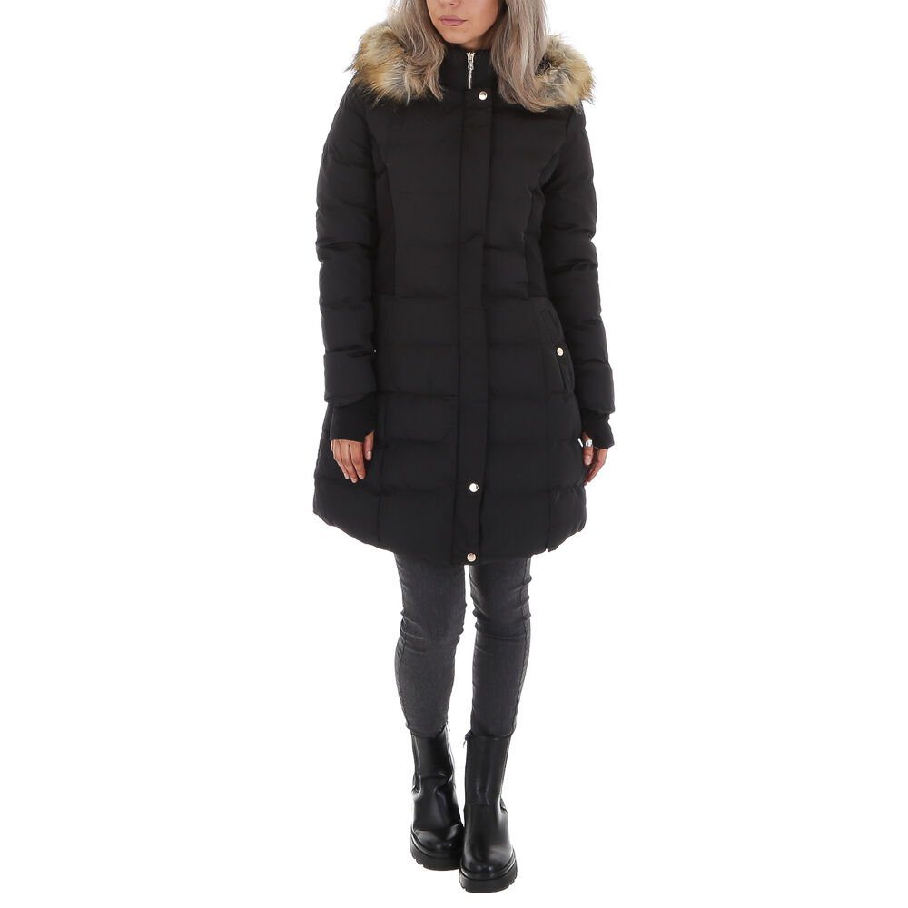 Ital-Design Steppjacke Damen Freizeit Kapuze (abnehmbar) Gefüttert Kurzmantel in Schwarz