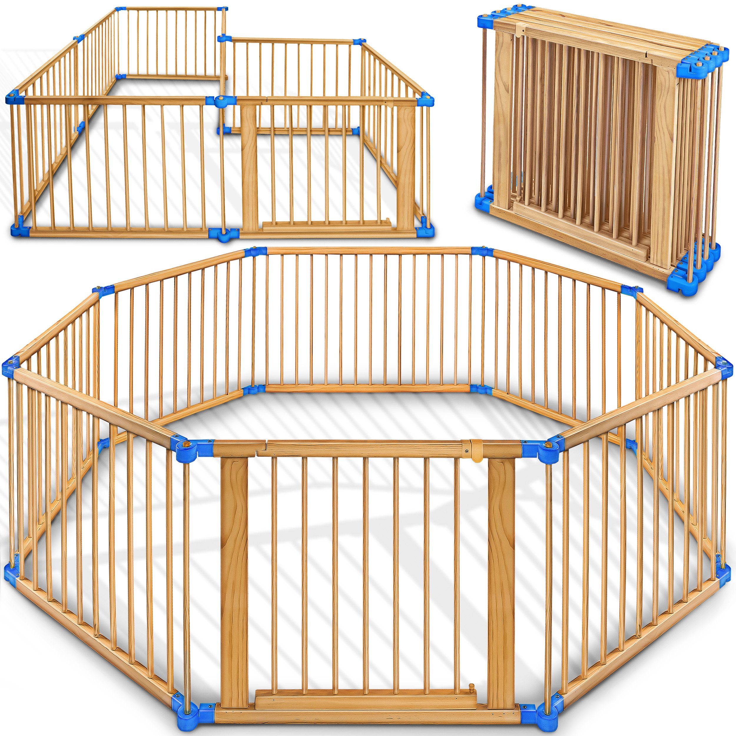 KIDUKU Laufgitter 7,2 Meter Laufstall XXL klappbar inkl. Tür, bestehend aus 8 Elementen (mit doppelter Sicherung für Kinder Krabbelgitter), Absperrgitter individuell formbar