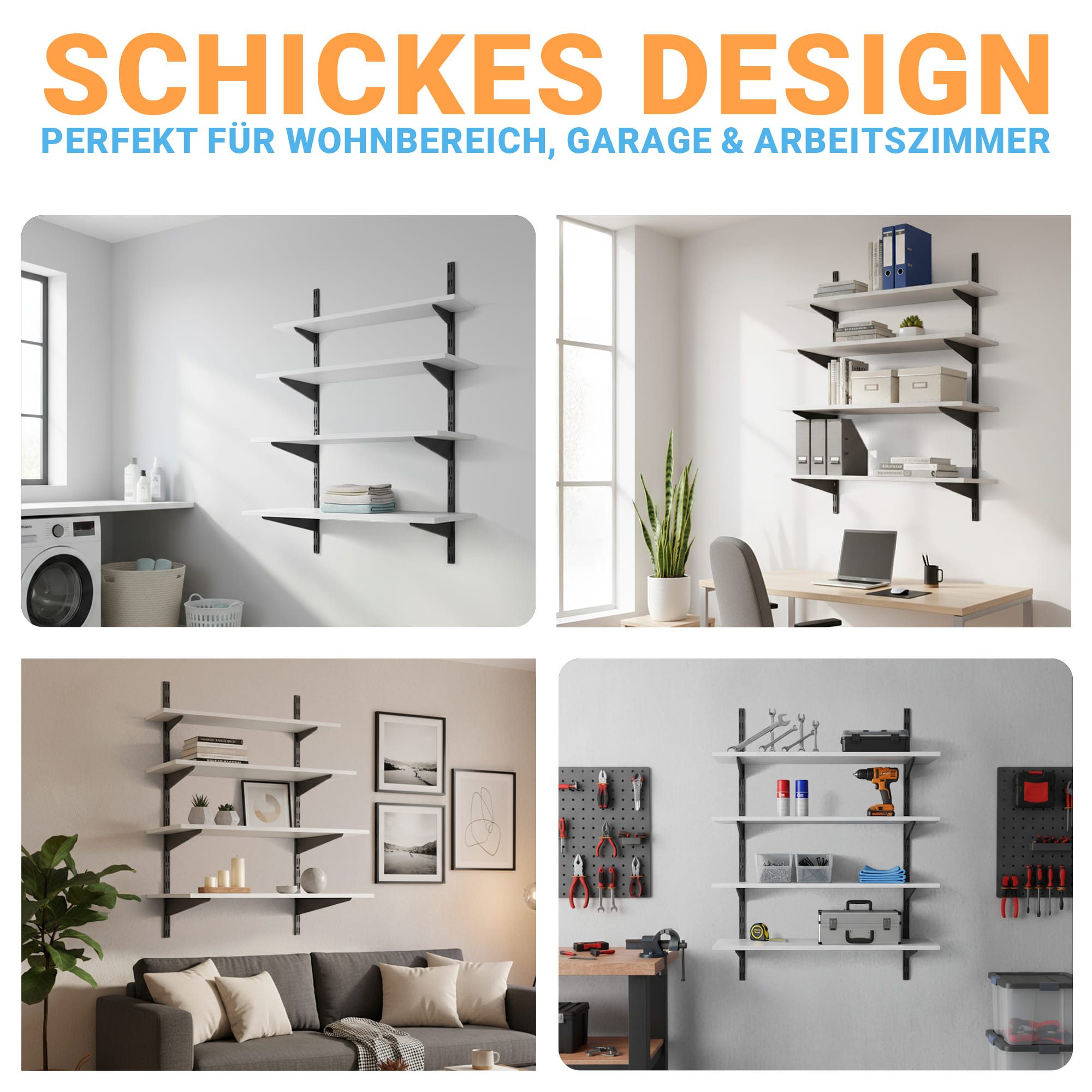 BOOMET Wandregalhalter Wandschienen für Regalsystem 2-reihig, 2-tlg., Weiß 50cm Regalschienen Wandregal Schiene