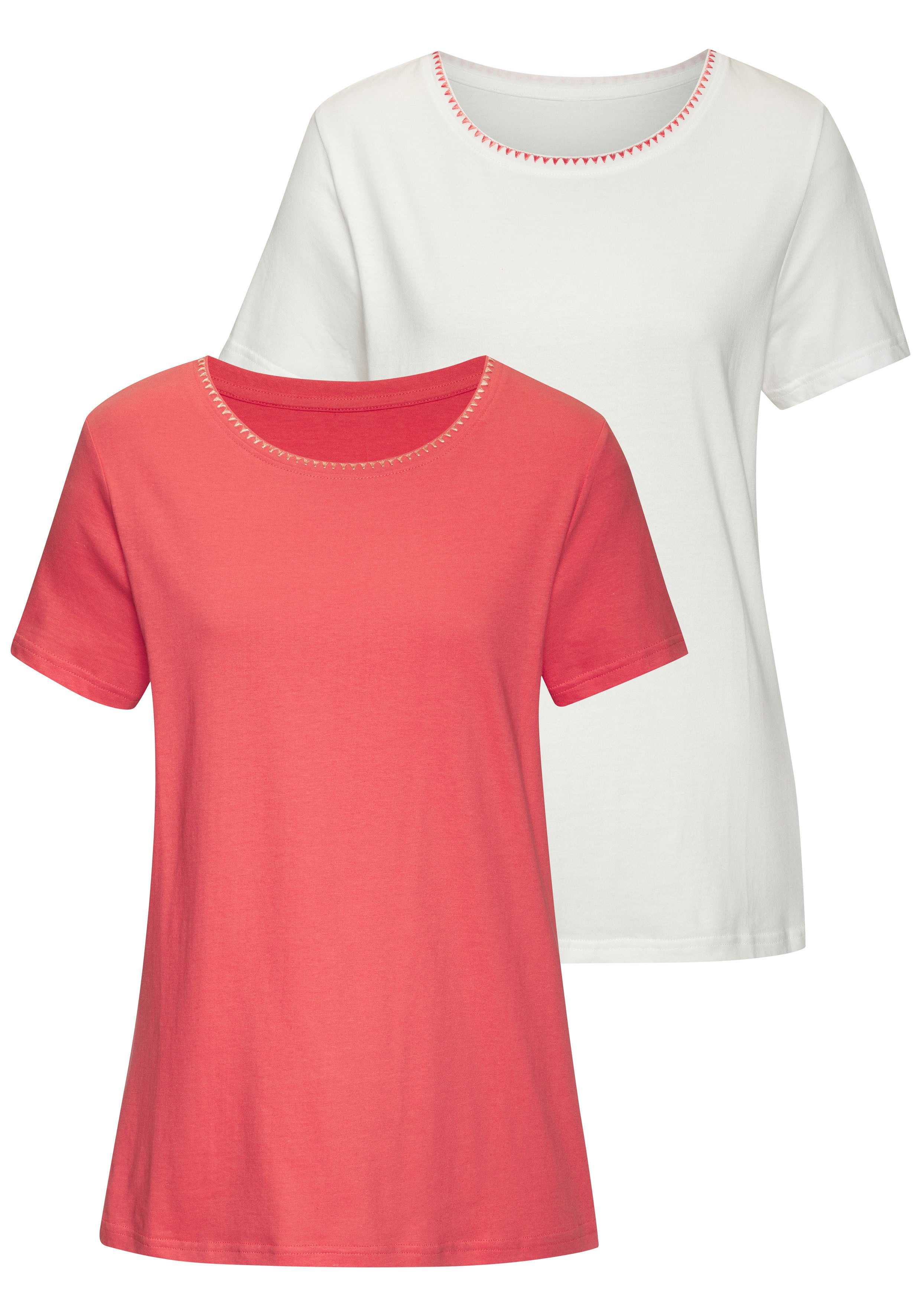 Vivance T-Shirt "mit modischer Kontraststickerei" Packung, 2er-Pack, aus we günstig online kaufen