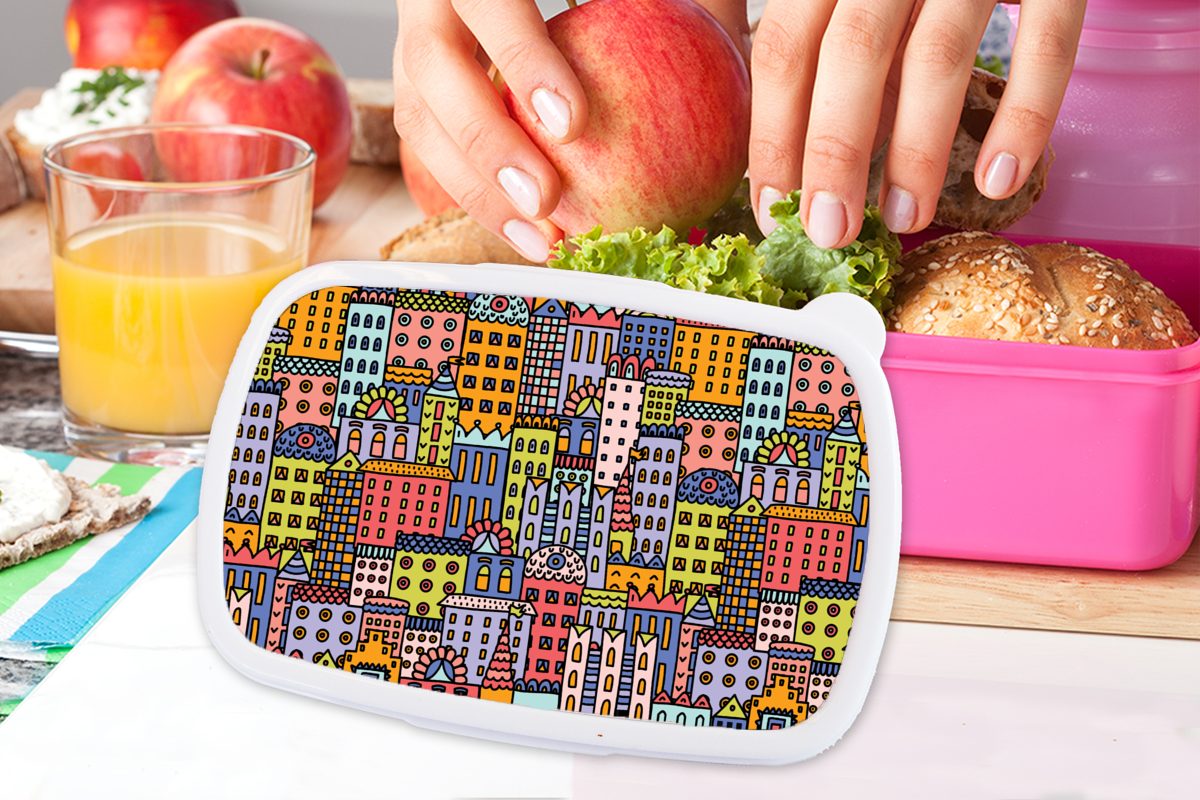 Snackbox, Kinder, Regenbogen Kunststoff, Erwachsene, Muster, für Lunchbox Kunststoff Haus Brotbox MuchoWow Mädchen, - Brotdose (2-tlg), - rosa