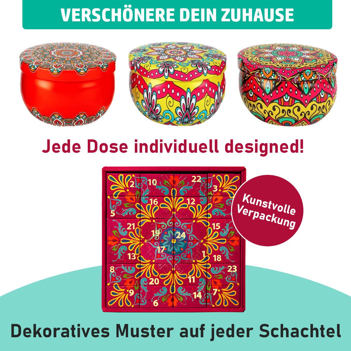 BRAST Adventskalender Knobel & Mini-Spiele Duftkerzen Werkzeug-Set oder Garten-Utensilien (7 Varianten zur Auswahl, 24-tlg), Mini Duftkerzen, dekorative Metalld – Bild 4 von 5