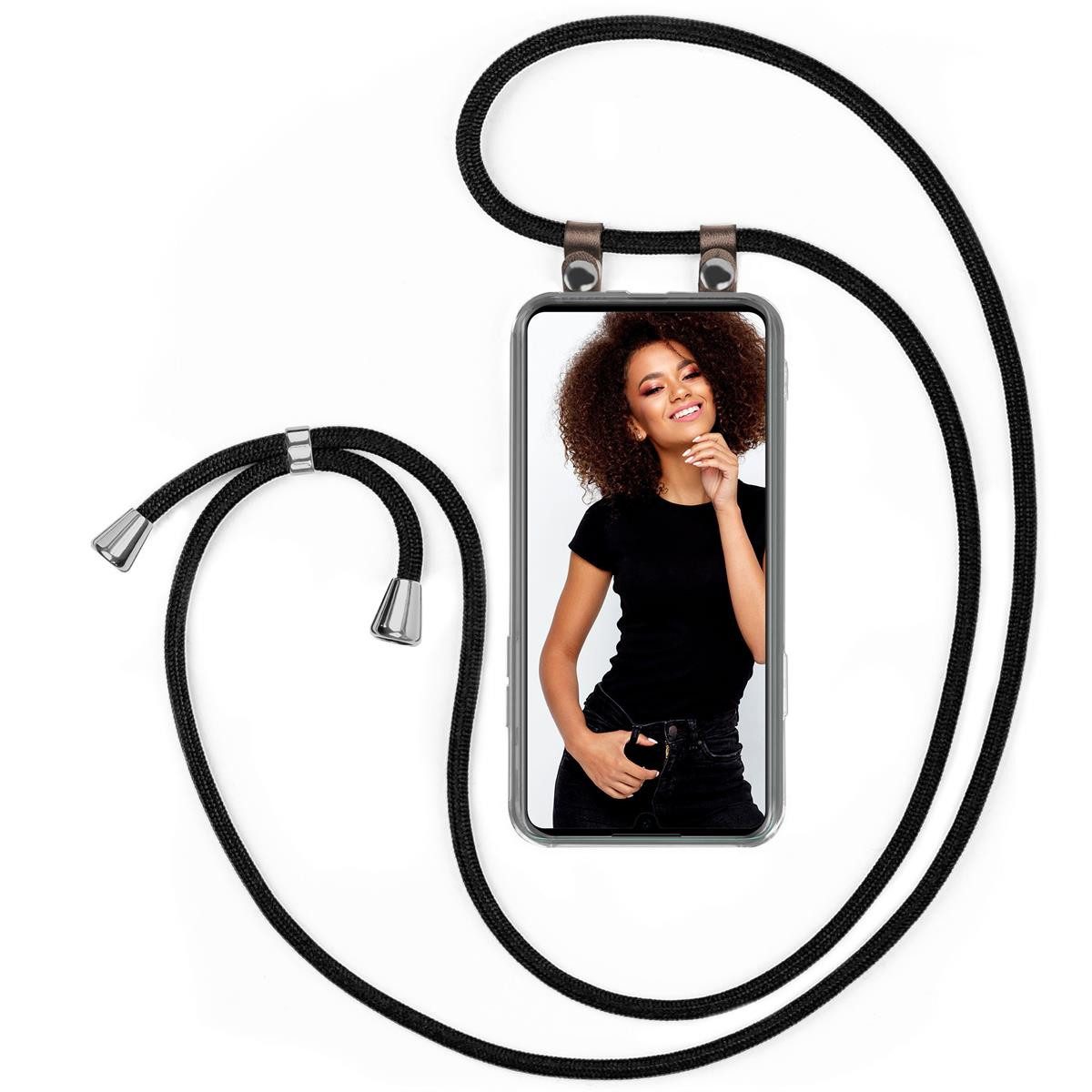 moex Handykette für Honor 20 Lite Hülle mit Band Free Spirit Schwarz 6,21 Zoll, Handyhülle zum Umhängen Handyband Kette abnehmbar Handy Umhängeband