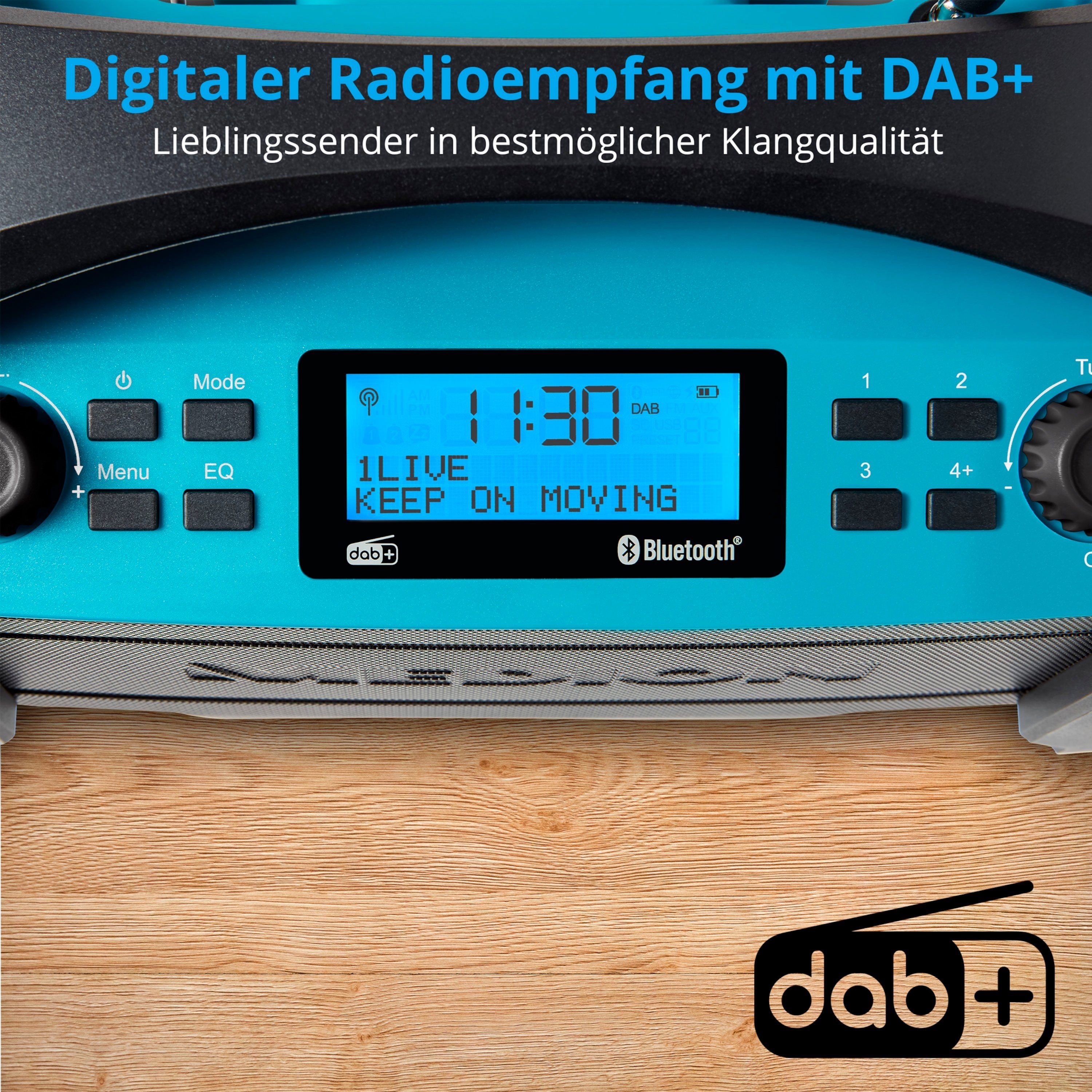 E66050 MD43320) W, Bluetooth 5.0 Baustellenradio MW/UKW, DAB+, (AM/FM, RMS Akku 15 Medion® blau Li-Ion 15W DAB+/PLL