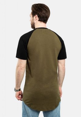 Blackskies T-Shirt Round Baseball Kurzarm Longshirt T-Shirt Olive-Schwarz Medium